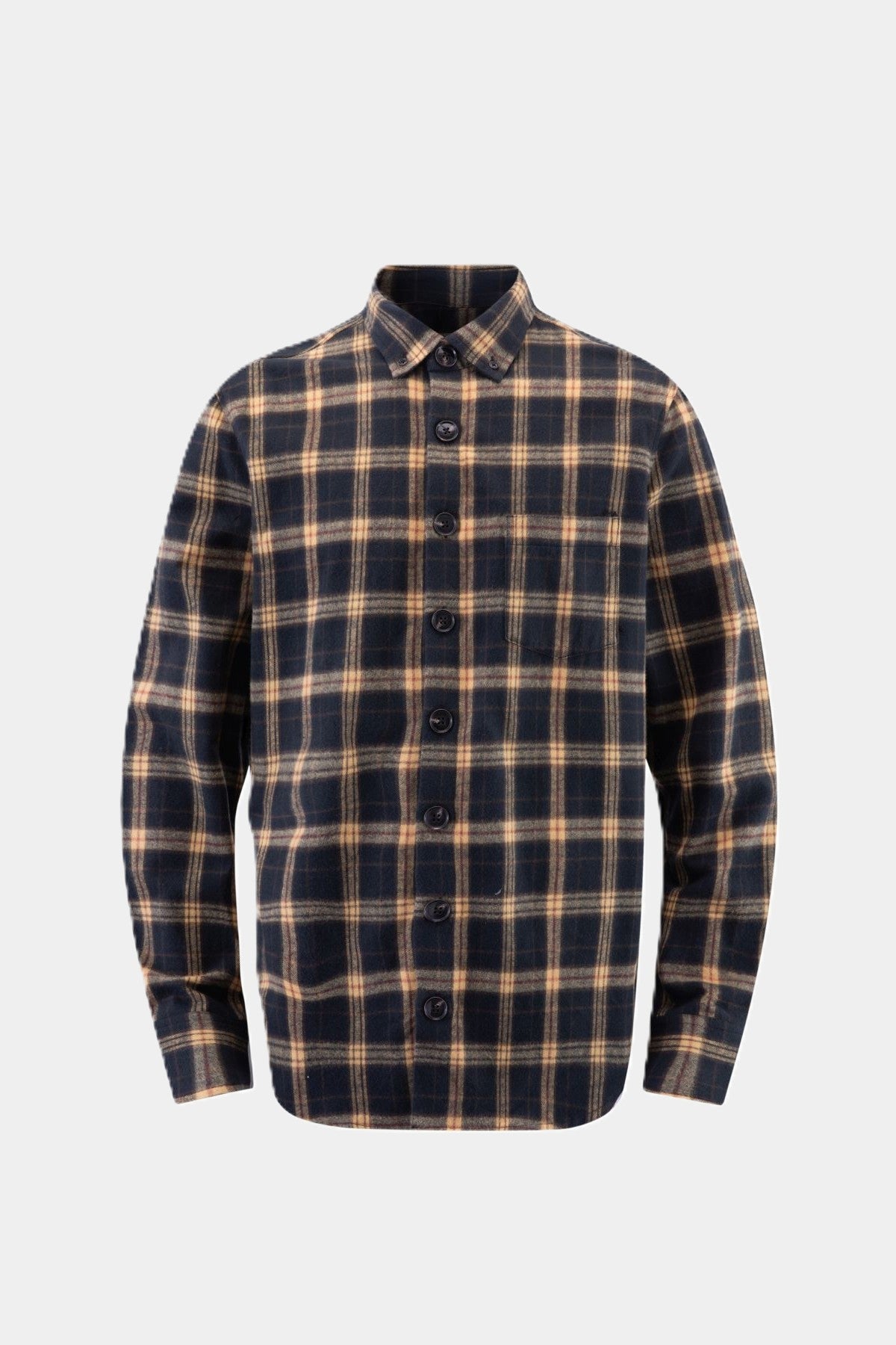 Kariertes Flanell Langarm Herrenhemd Yellow Under Button Down Haupt