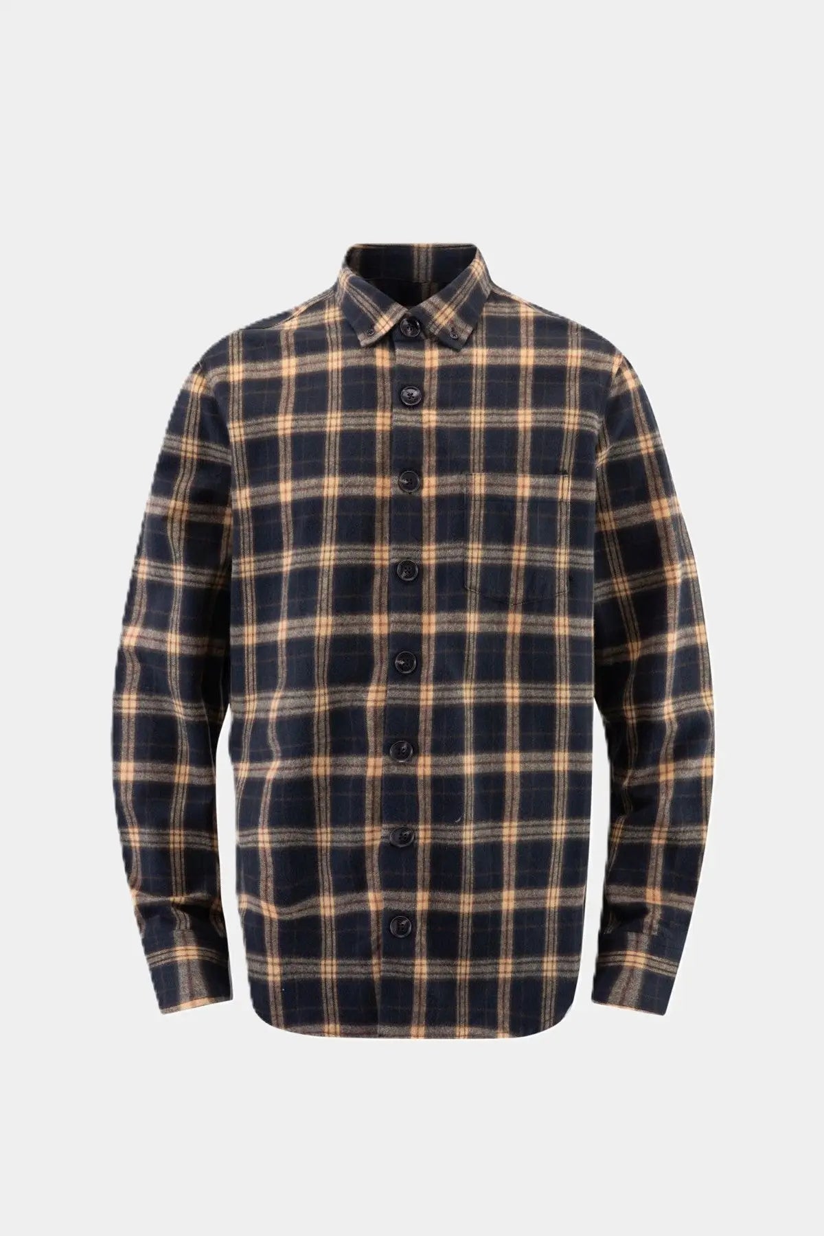 Kariertes Flanell Langarm Herrenhemd Yellow Under Button Down Haupt