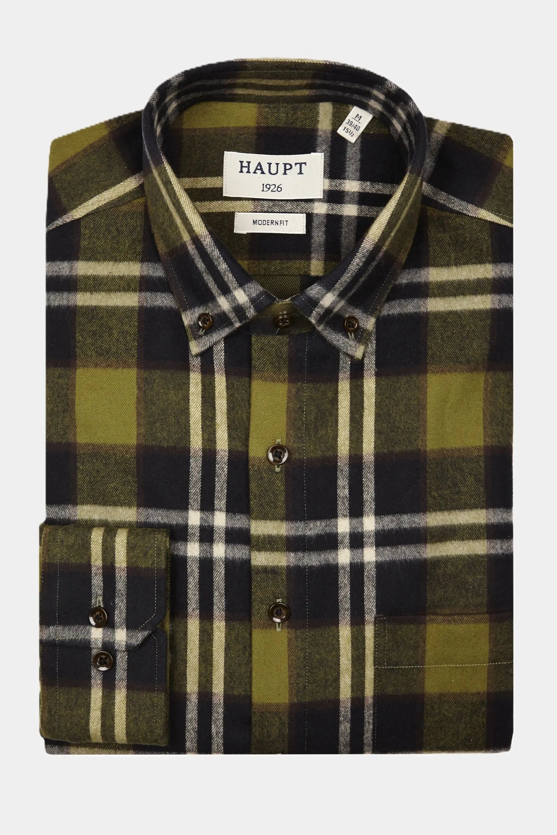 Haupt Modern Fit Flanell Langarm Herrenhemd in True Green Haupt