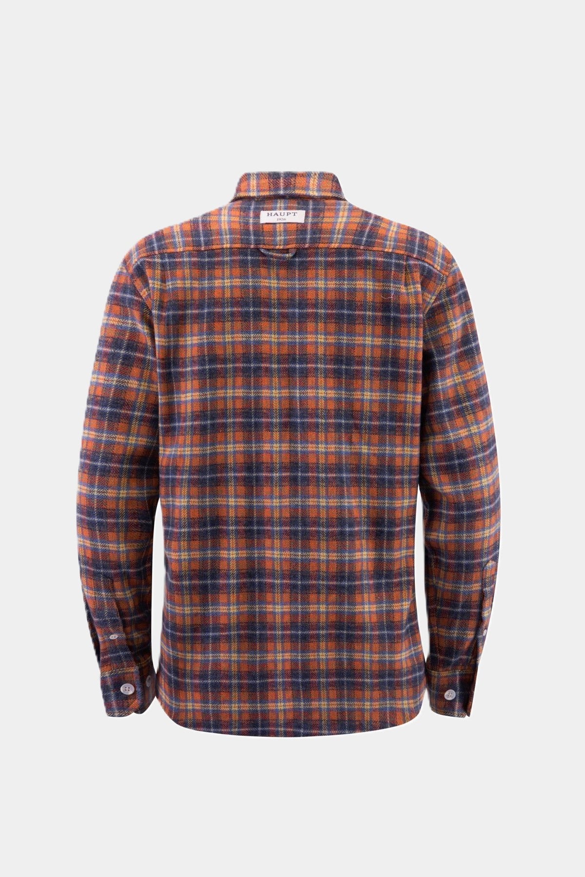 Haupt Flanell Modern Fit Langarm Herrenhemd im Kariertem Ochre Muster Haupt