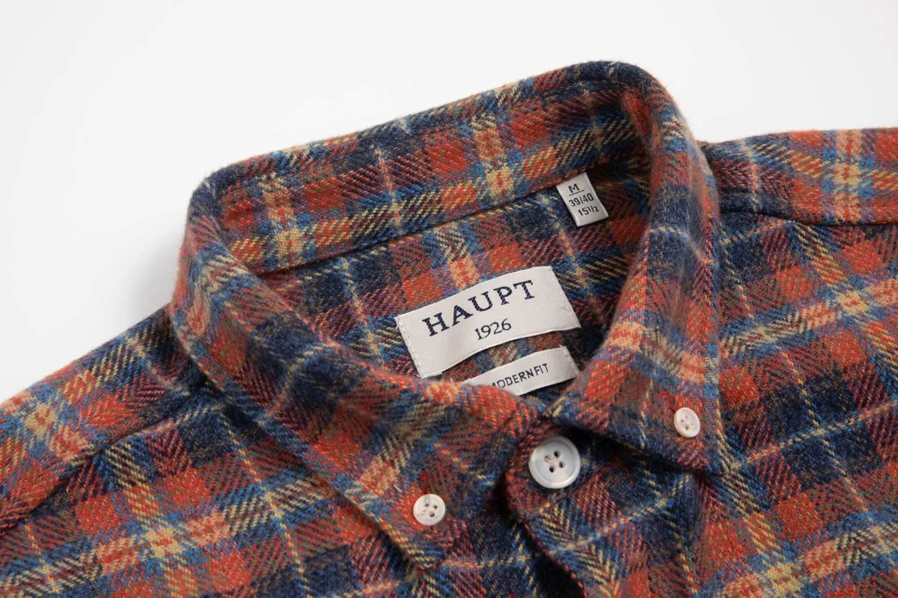 Haupt Flanell Modern Fit Langarm Herrenhemd im Kariertem Ochre Muster Haupt