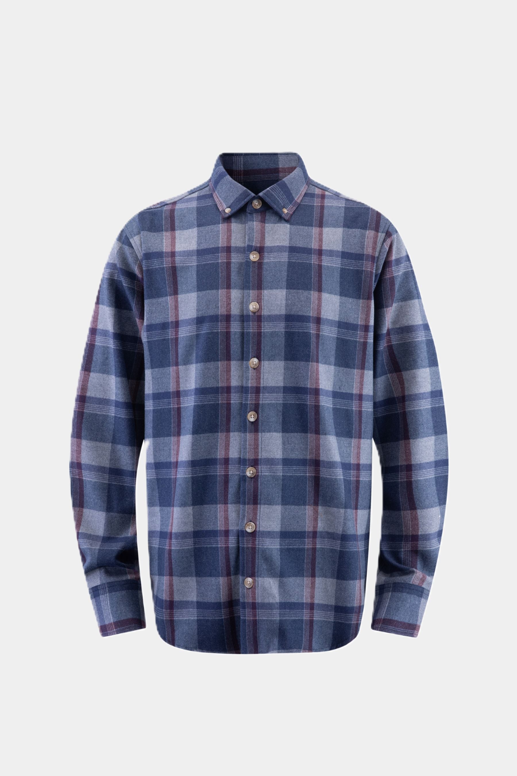 Haupt Flanell Modern Fit Langarm Herrenhemd mit kariertem Muster Blau und Rot