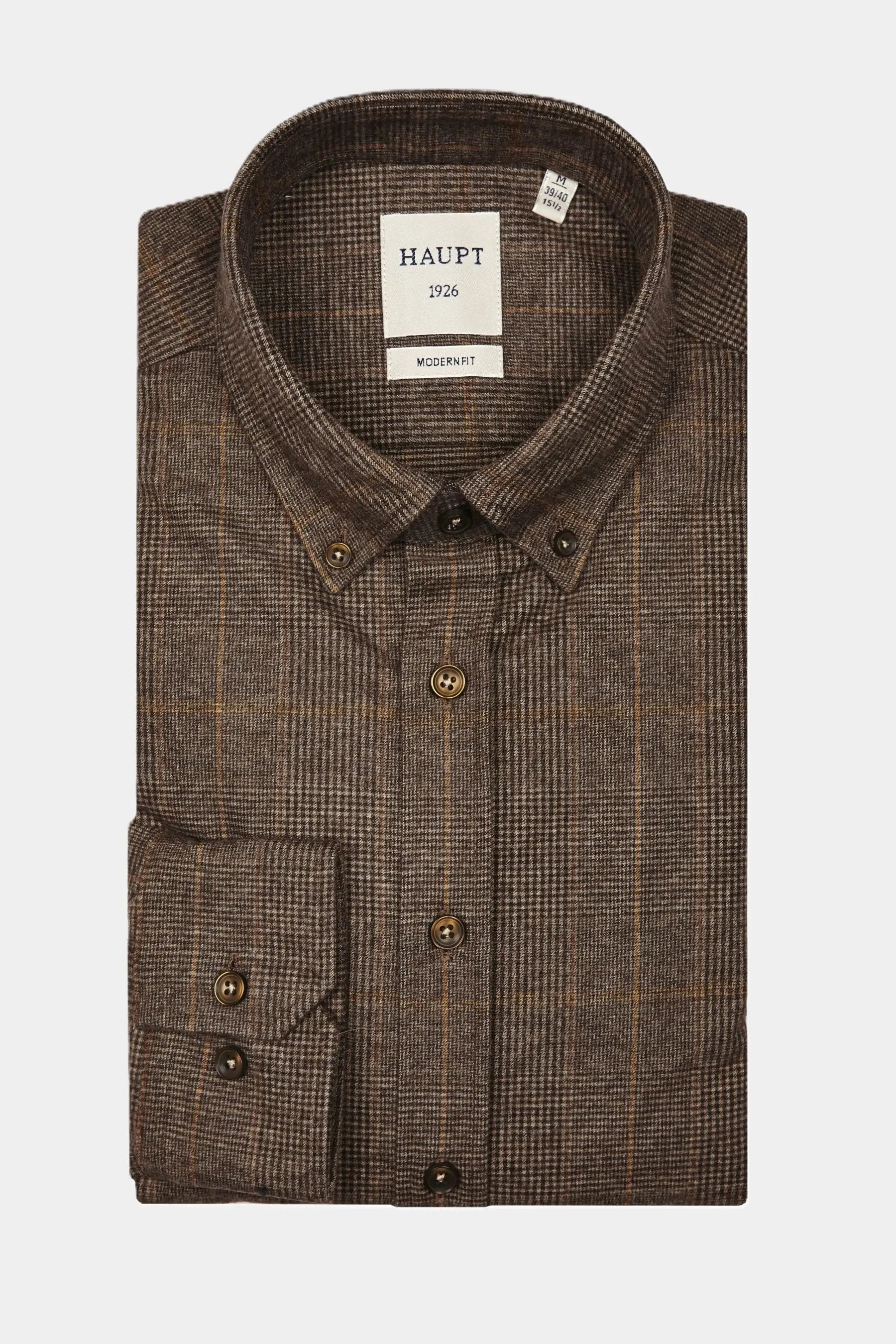 Haupt Flanell Modern Fit Langarm Herrenhemd mit kariertem Brown Muster Haupt