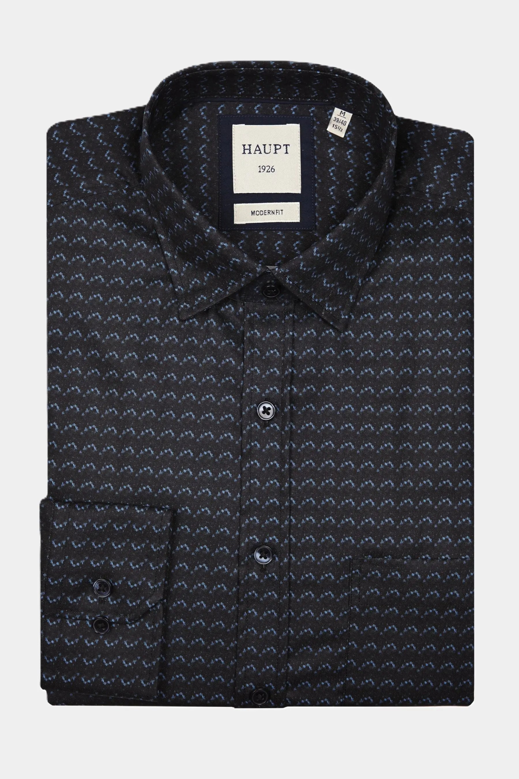 Haupt Modern Fit Langarm Herrenhemd mit Allover "Batik" Muster in Navy Haupt