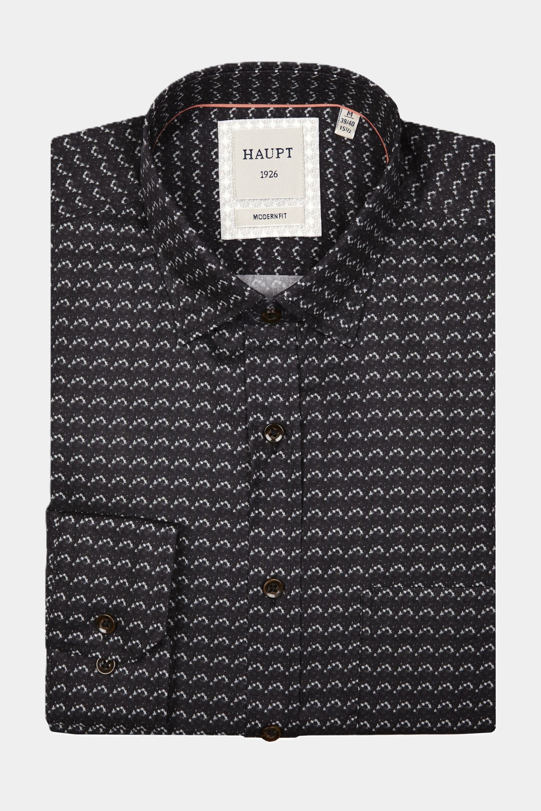 Haupt Jersey Modern Fit Langarm Herrenhemd mit Allover abstraktem Muster in Grey Haupt