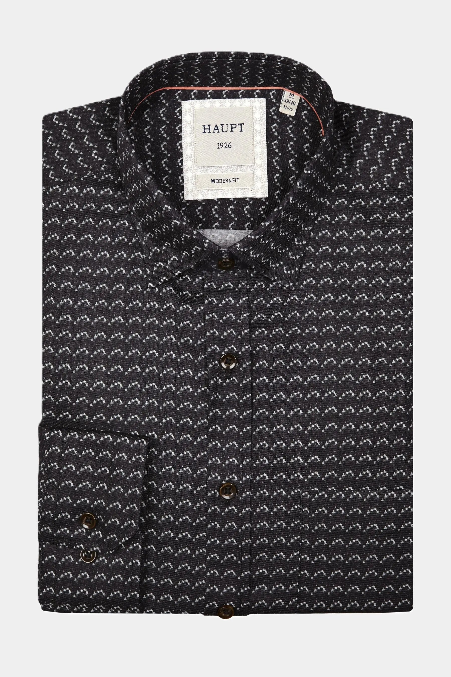 Haupt Jersey Modern Fit Langarm Herrenhemd mit Allover abstraktem Muster in Grey Haupt