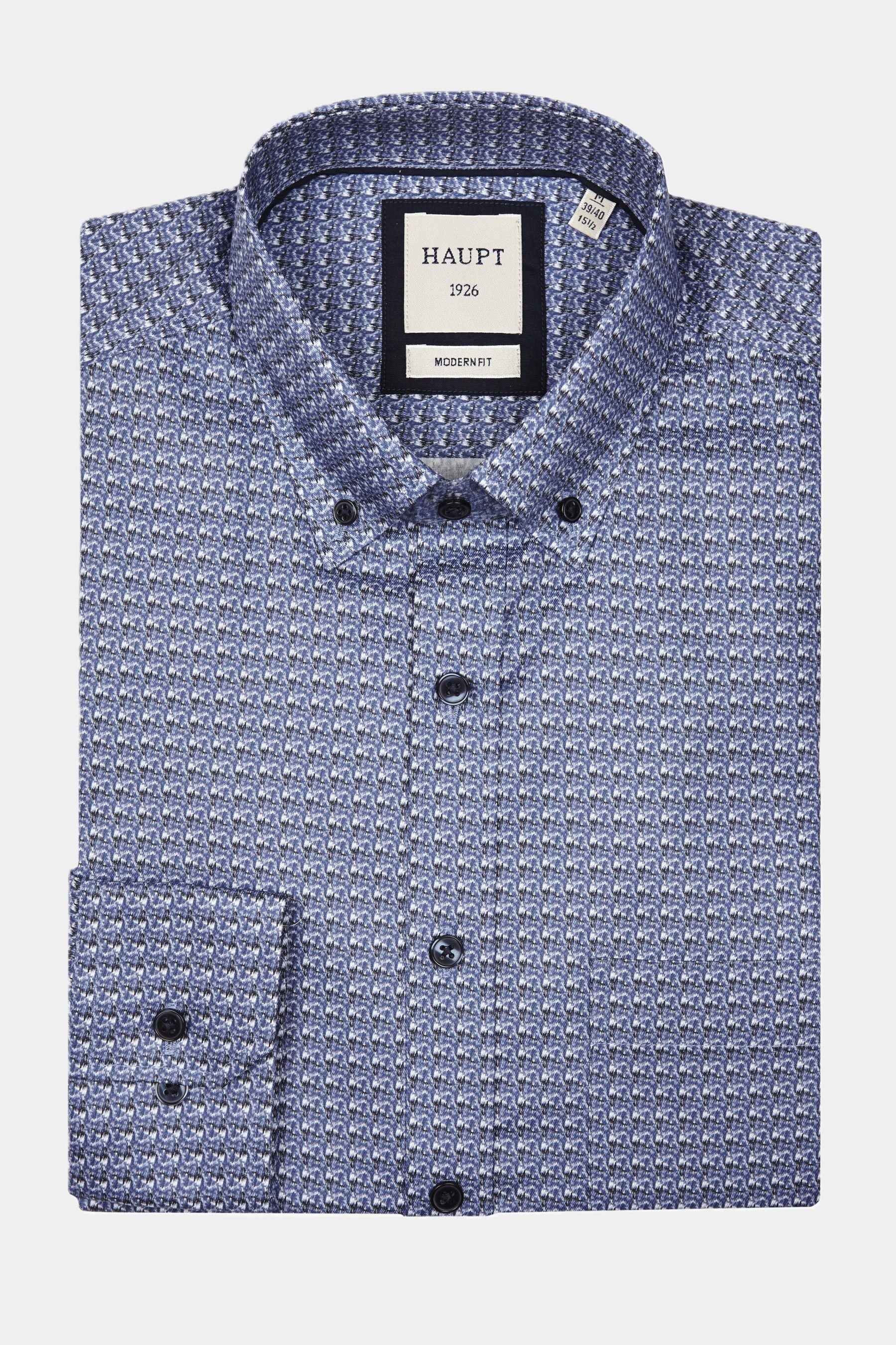 Haupt Modern Fit Long Sleeve Men's Shirt with "Tie-Dye" Blue Allover Pattern