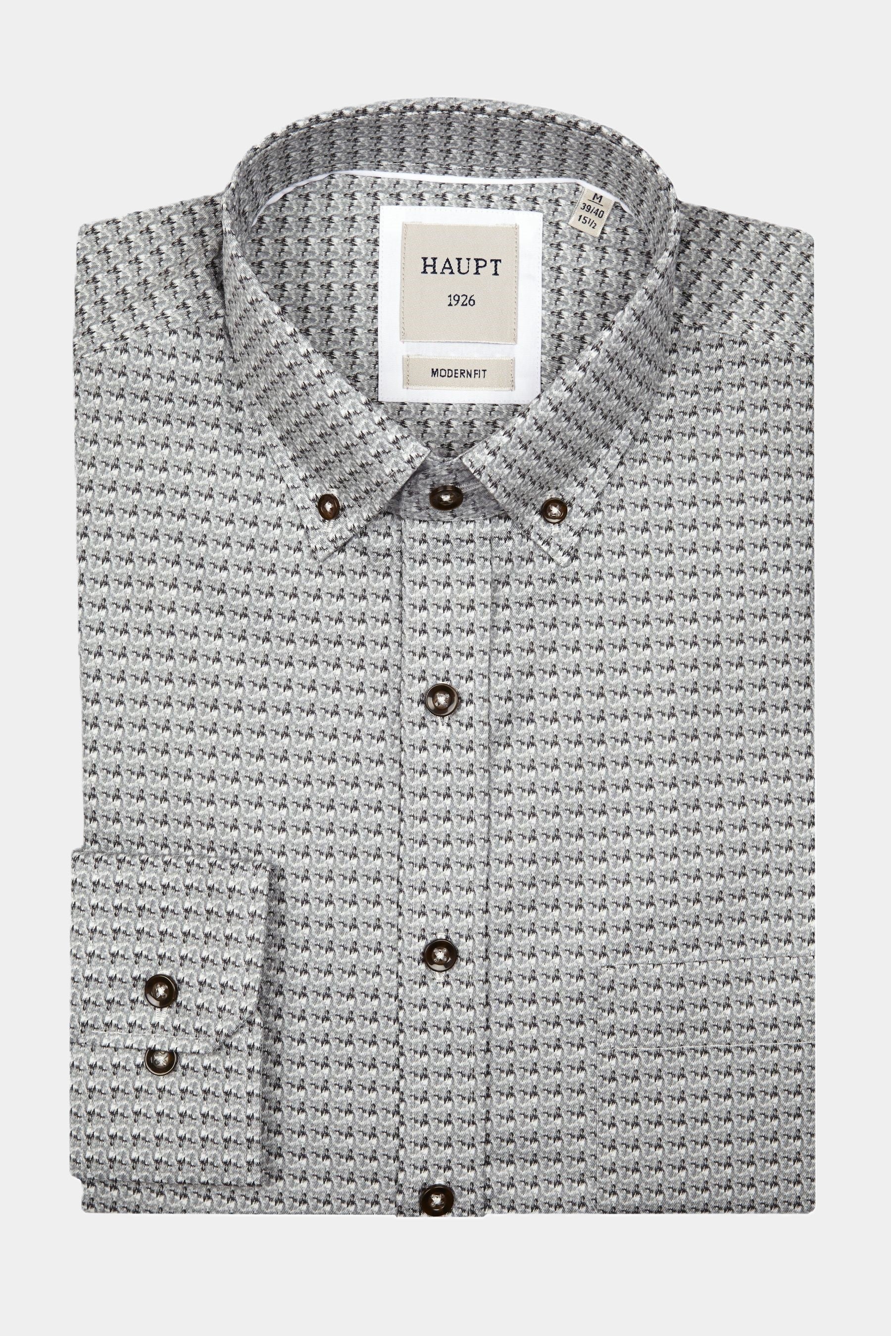 Haupt Jersey Modern Fit Langarm Herrenhemd mit Allover abstraktem Muster in Grey Haupt