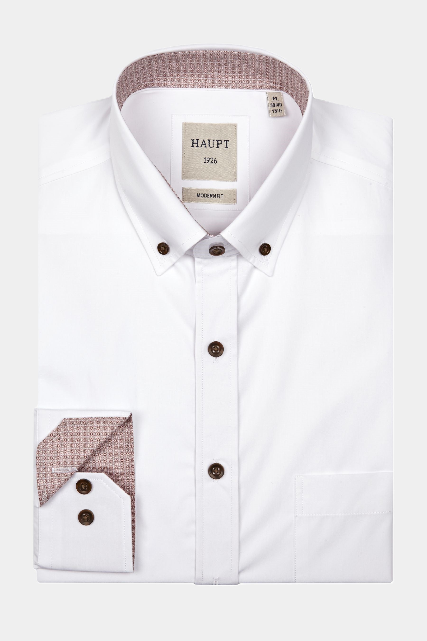 Haupt Modern Fit Langarm Herrenhemd White mit Kontrast Print in Red Haupt