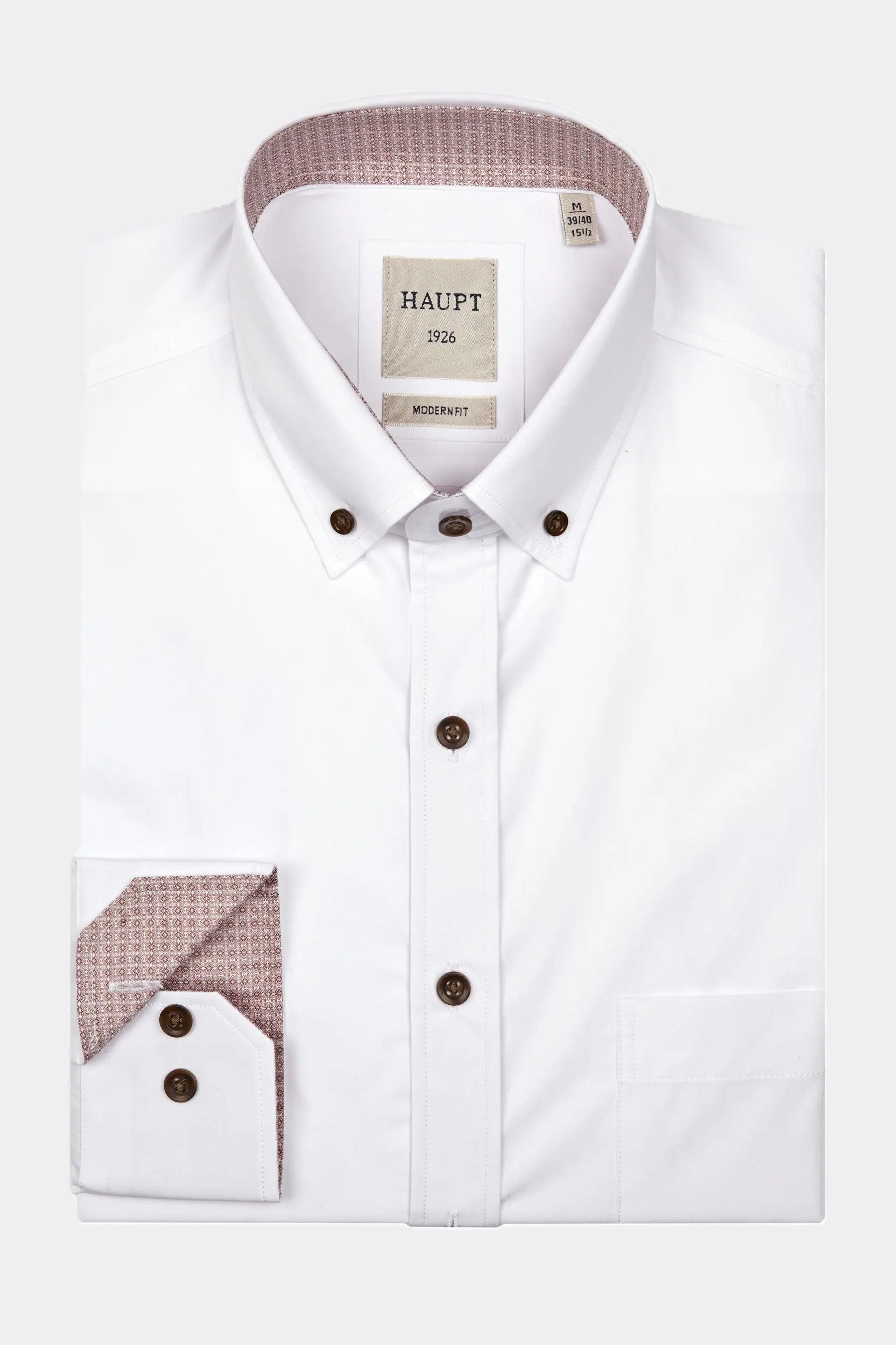 Haupt Modern Fit Langarm Herrenhemd White mit Kontrast Print in Red Haupt