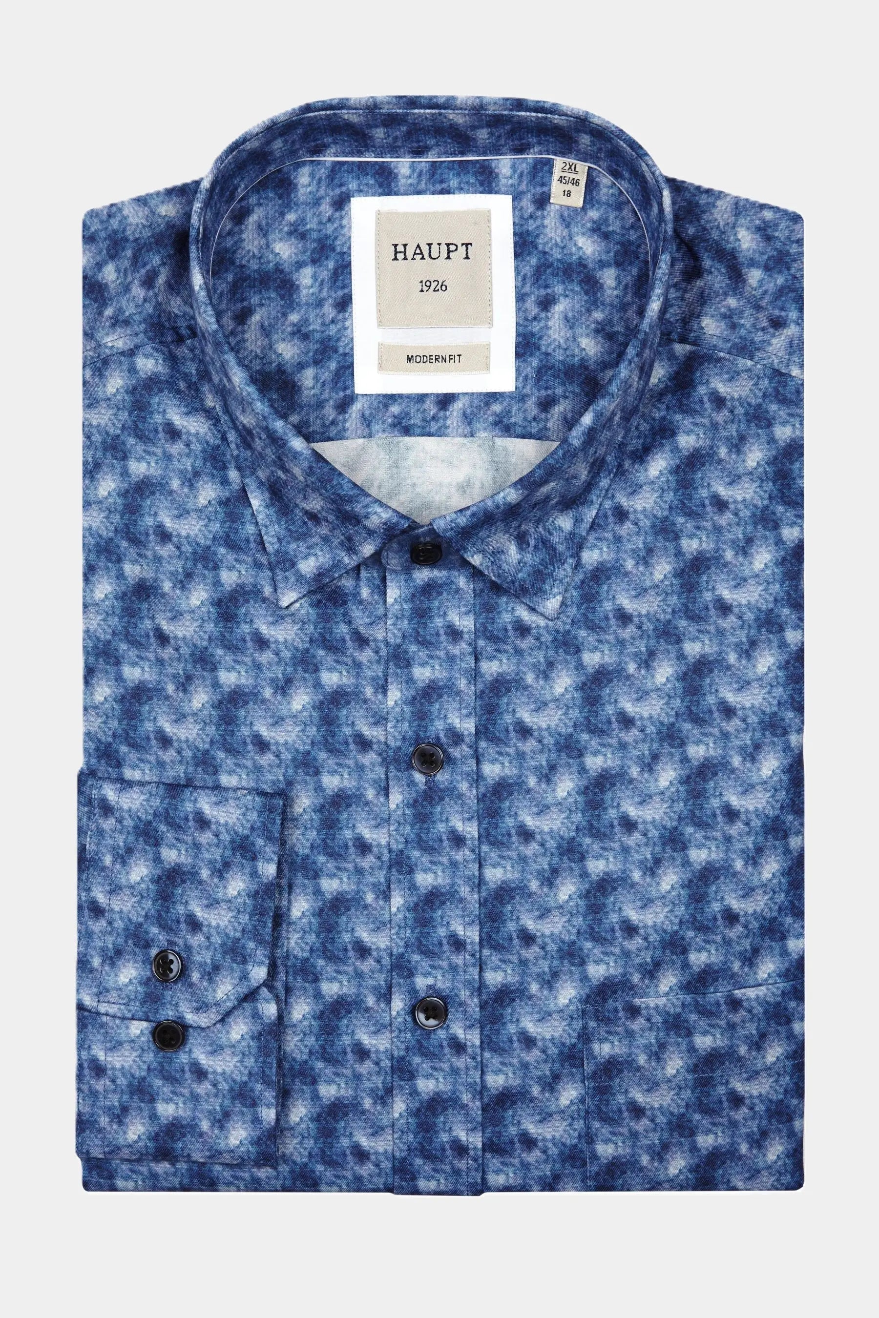 Haupt Popelin Modern Fit Langarm Herrenhemd mit "Batik" Print in True Blue Haupt