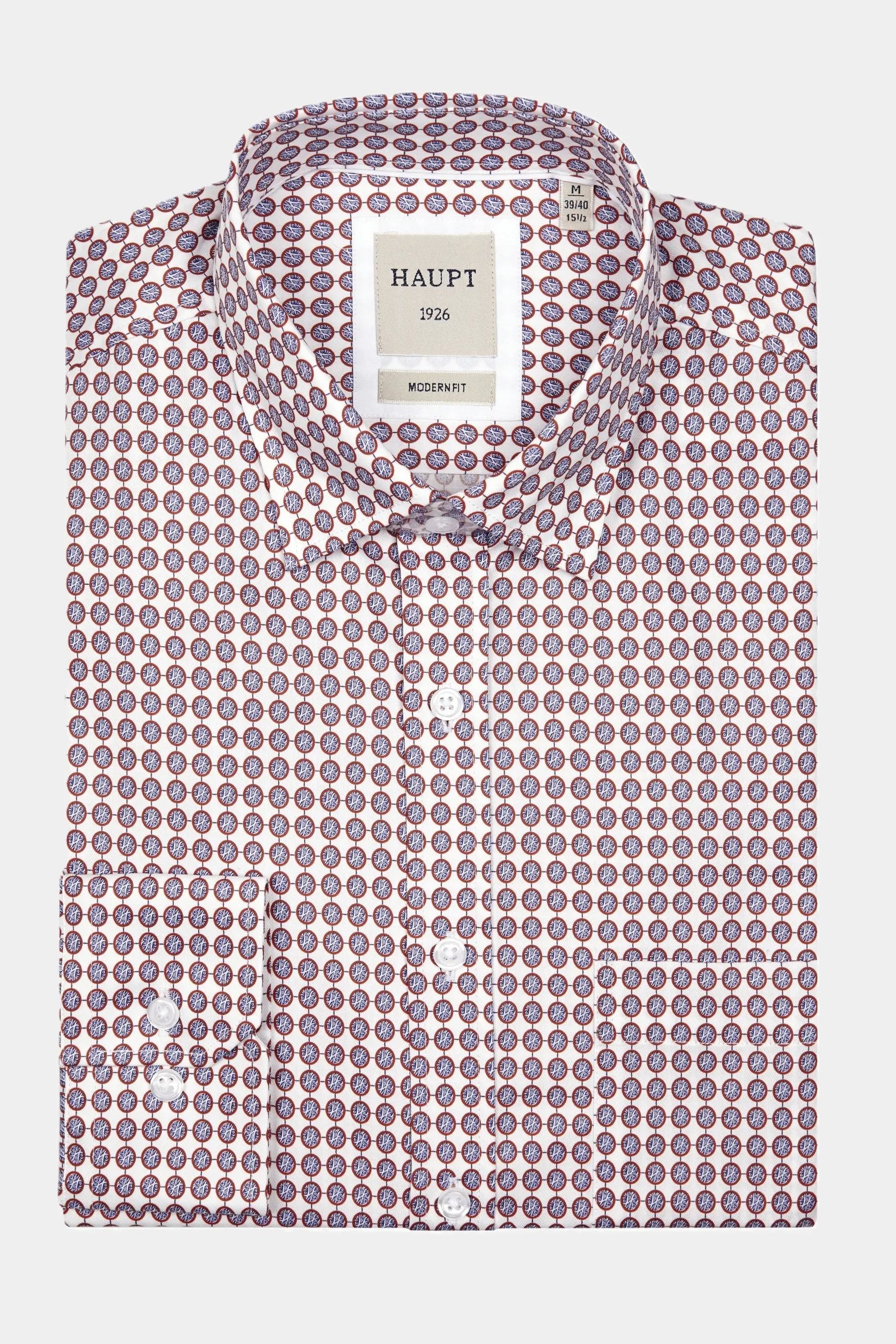 Haupt Modern Fit Langarm Herrenhemd Monogram Print in Red Haupt