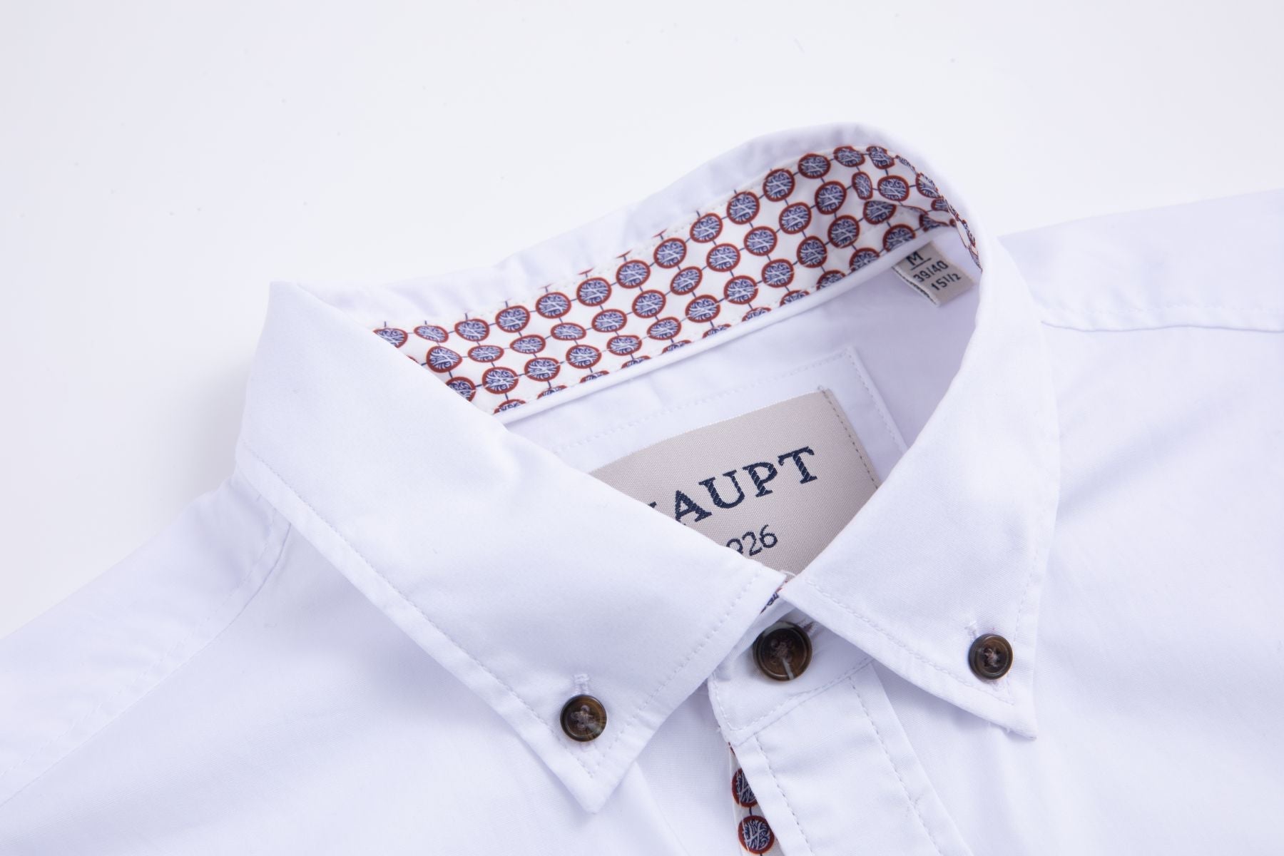 Haupt Modern Fit Langarm Herrenhemd in White und Kontrast Print Haupt