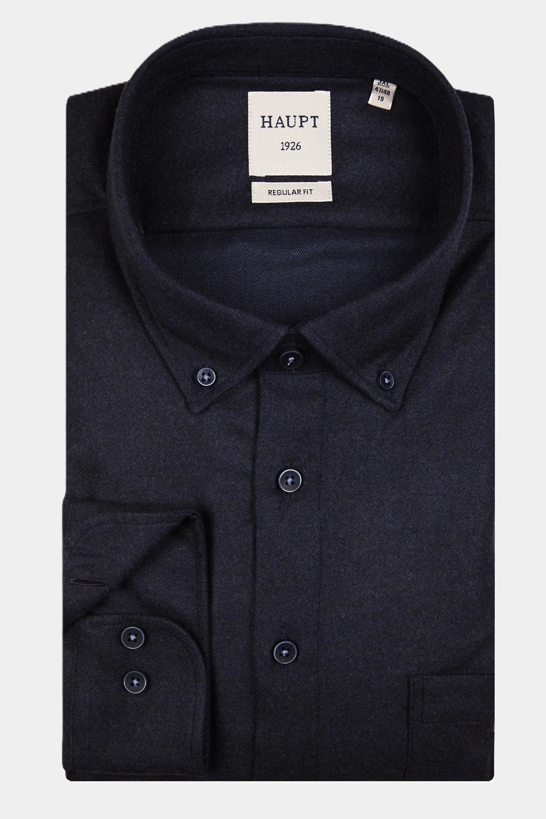Haupt Flanell Regular Fit Langarm Herrenhemd in Navy mit Tall Schnitt Haupt
