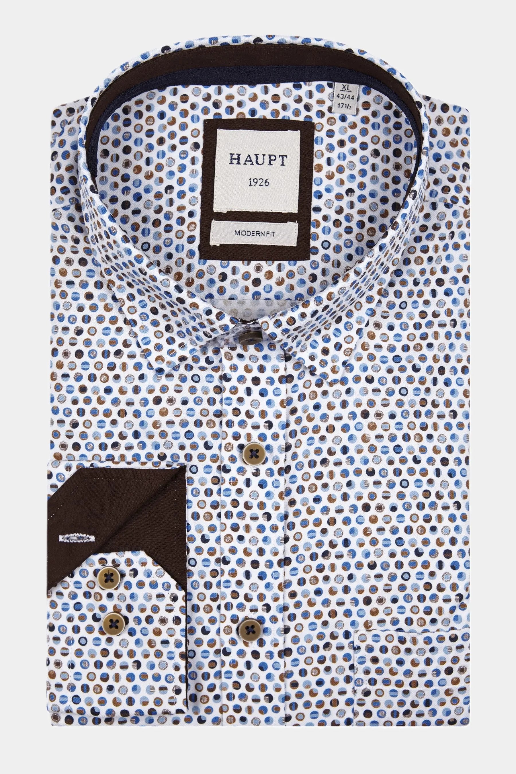 Haupt Modern Fit langarm Herrenhemd mit Allover Punktmuster in White Haupt