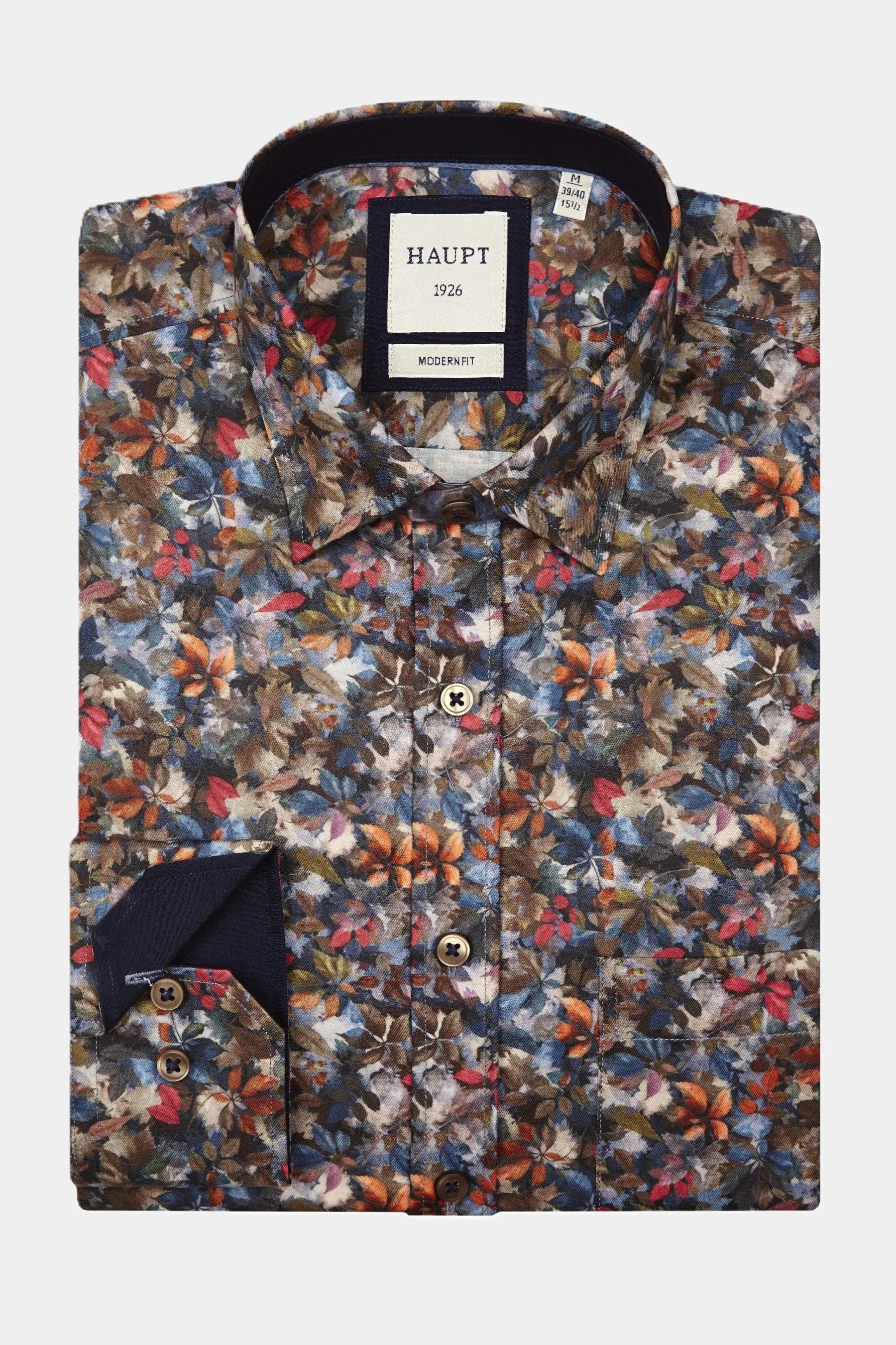 Haupt Modern Fit Baumwoll-Langarm Herrenhemd mit Herbstlichem Natur Muster in Multicolor Haupt