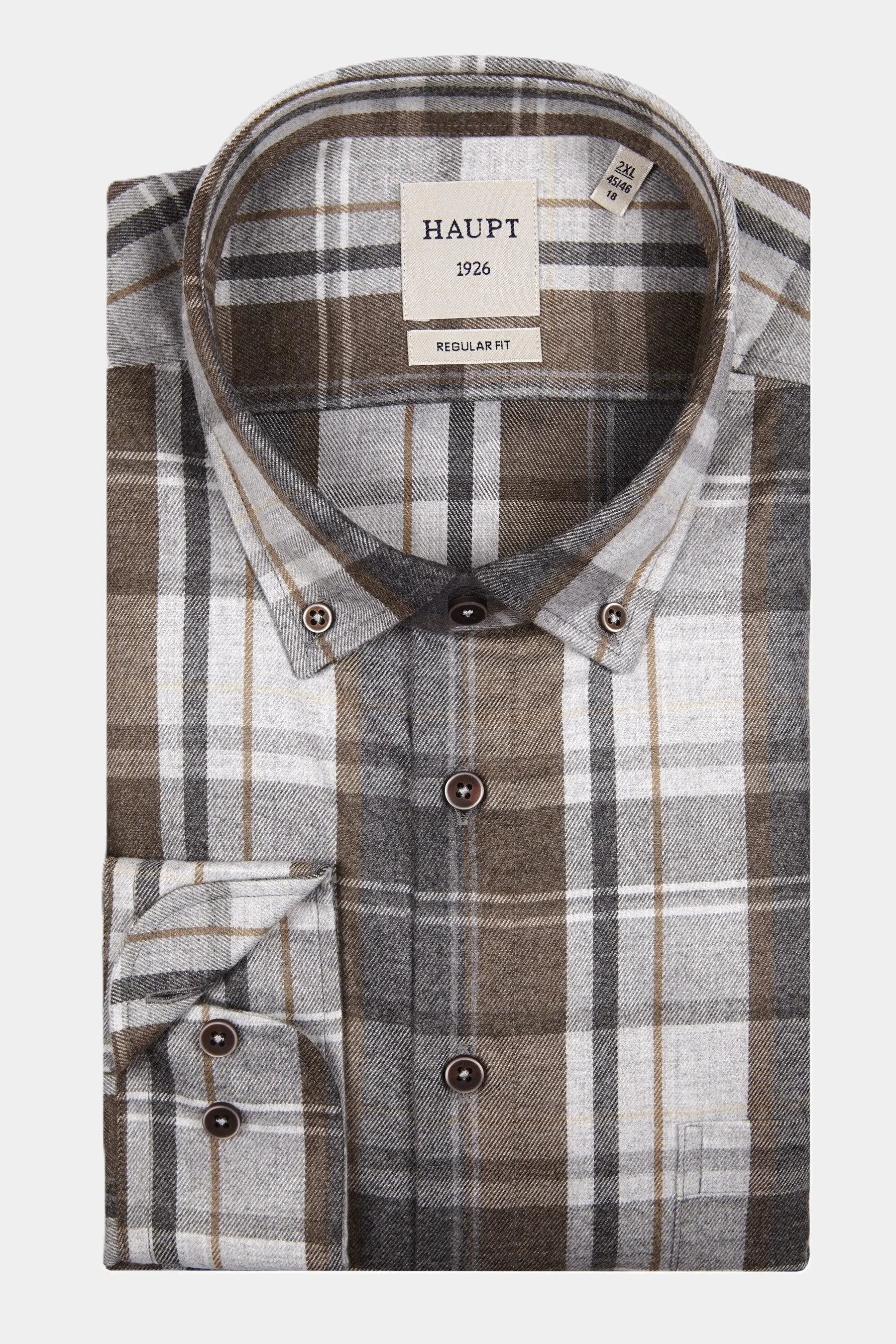 Haupt Flanell Regular Fit Langarm Herrenhemd mit kariertem Muster in Brown Haupt