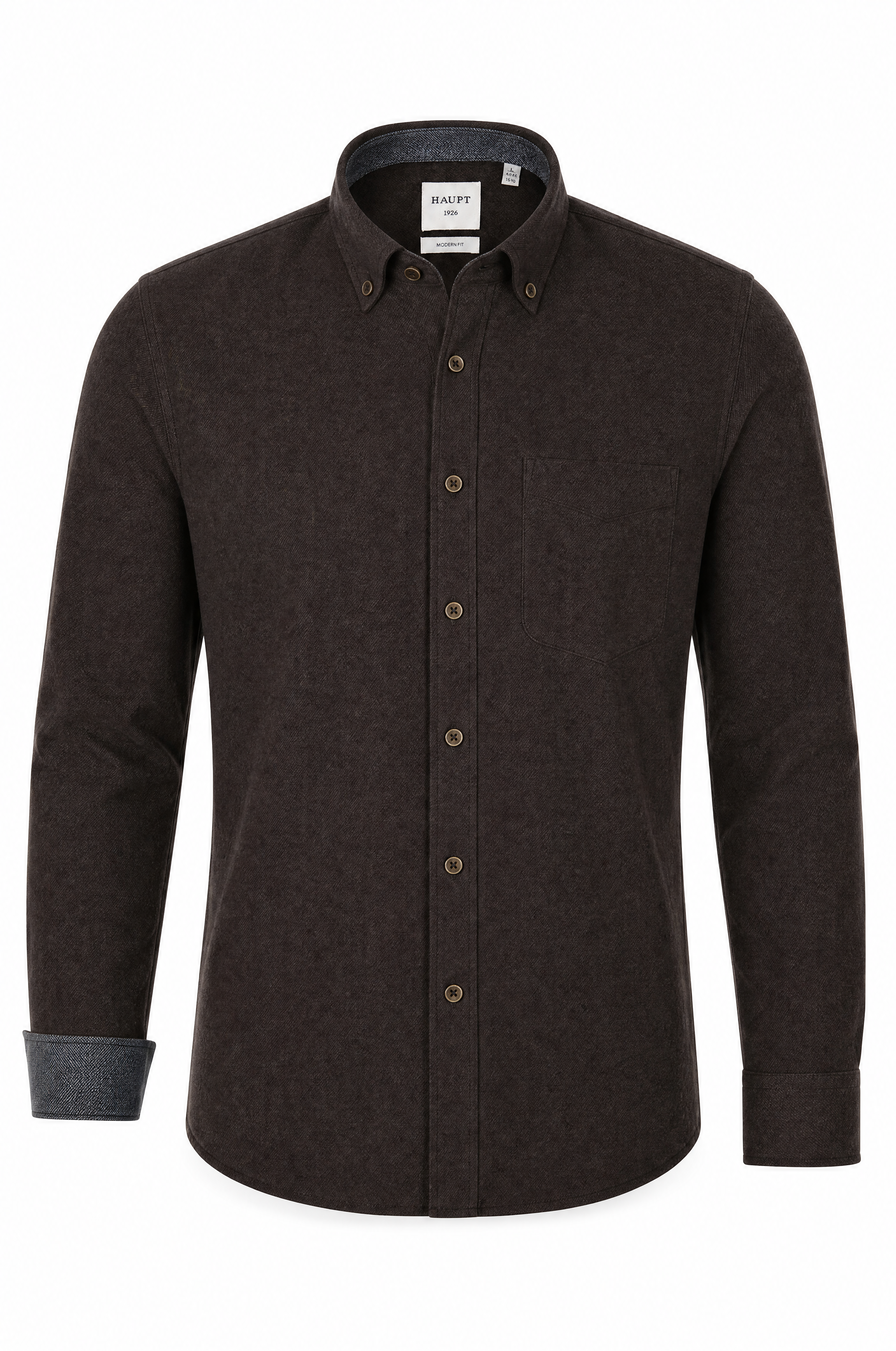 Hoofd Flanel Modern Fit Lange Mouw Herenoverhemd Uni in Donkerbruin