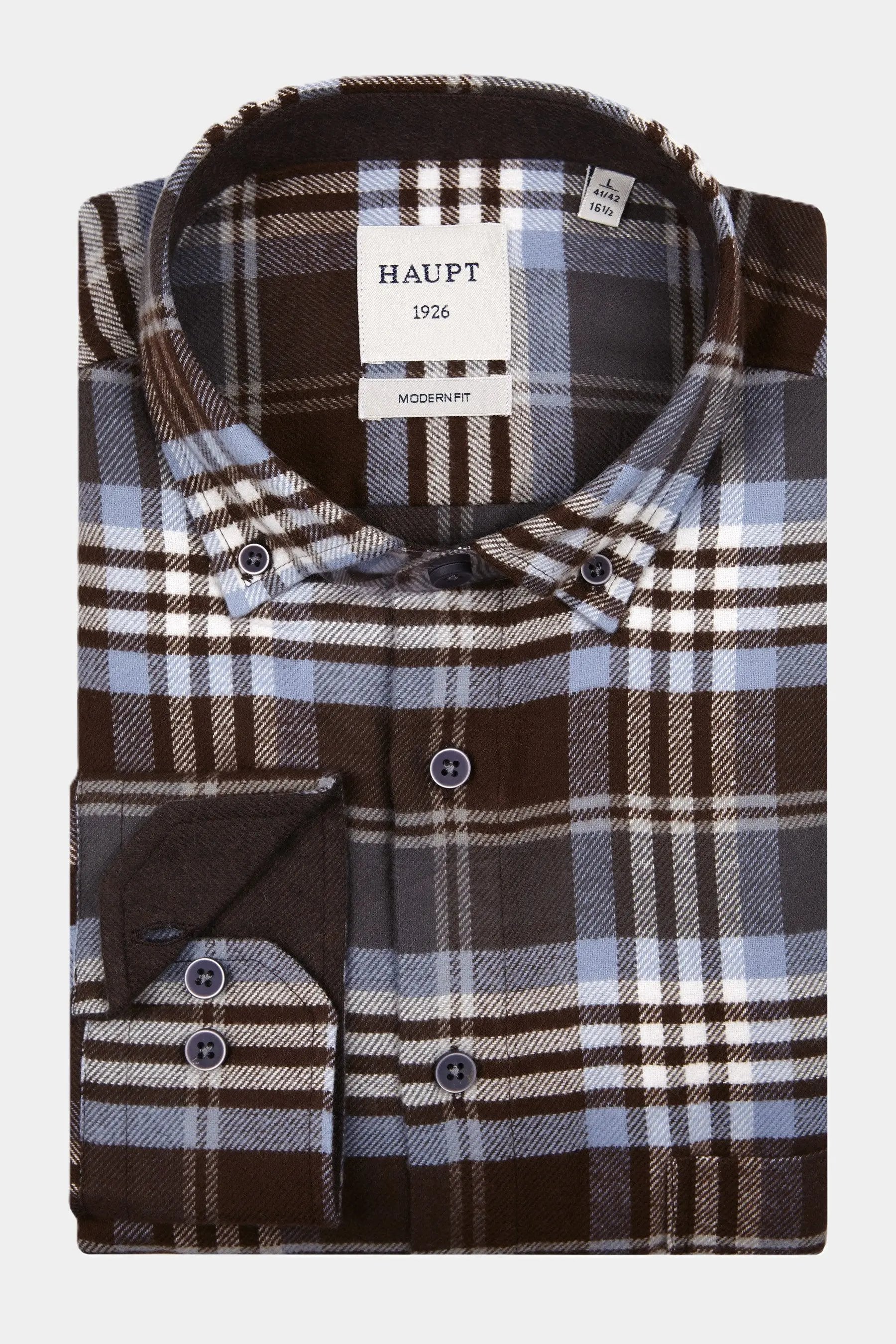 Haupt Flanell Modern Fit Langarm Herrenhemd mir kariertem Muster in Bordeaux Haupt