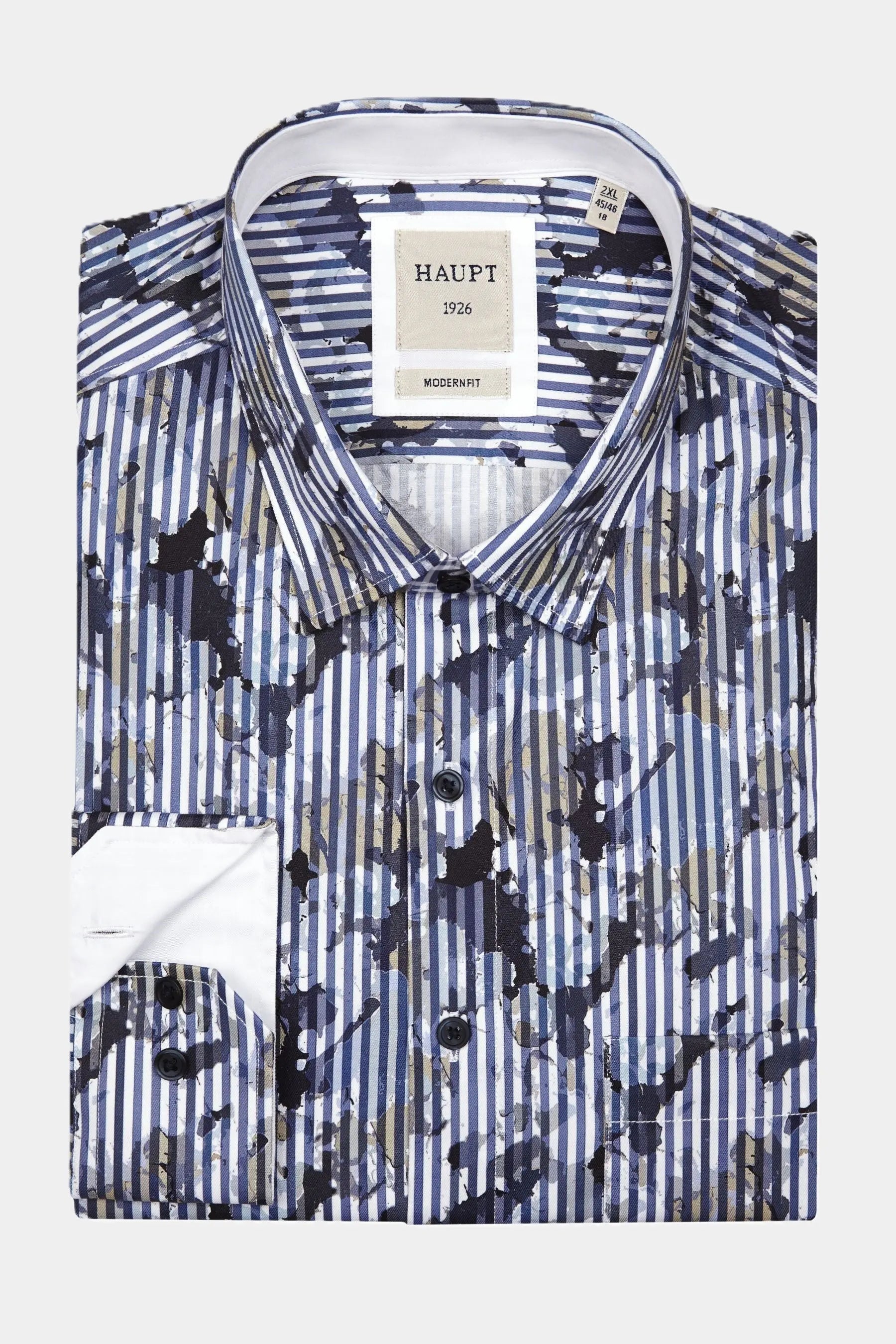 Haupt Popelin Modern Fit Langarm Herrenhemd mit Multicolor Blue Allover Abstraktem Muster Haupt