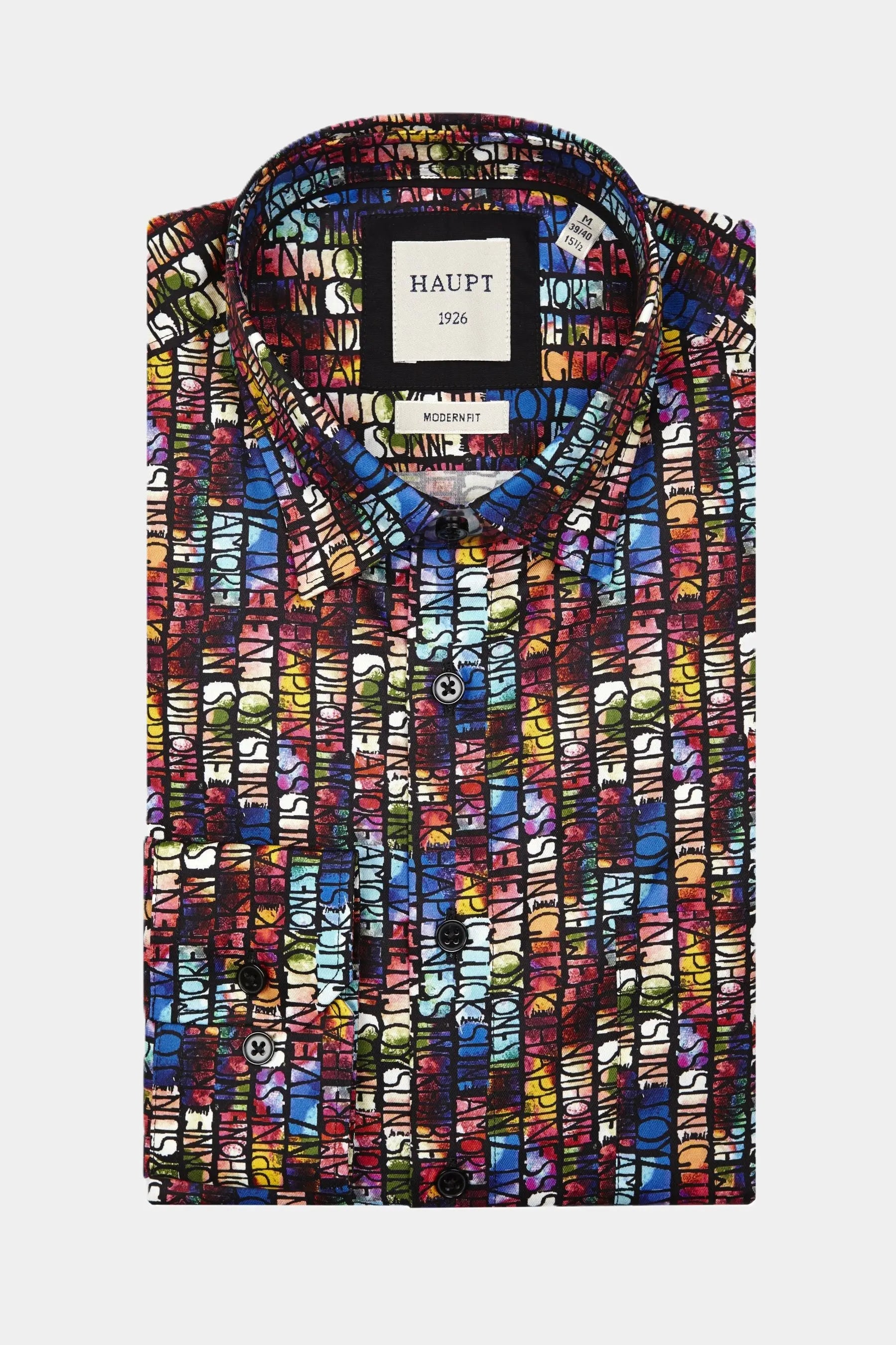 Haupt Popelin Modern Fit Langarm Herrenhemd mit Multicolor Schrift Muster Haupt