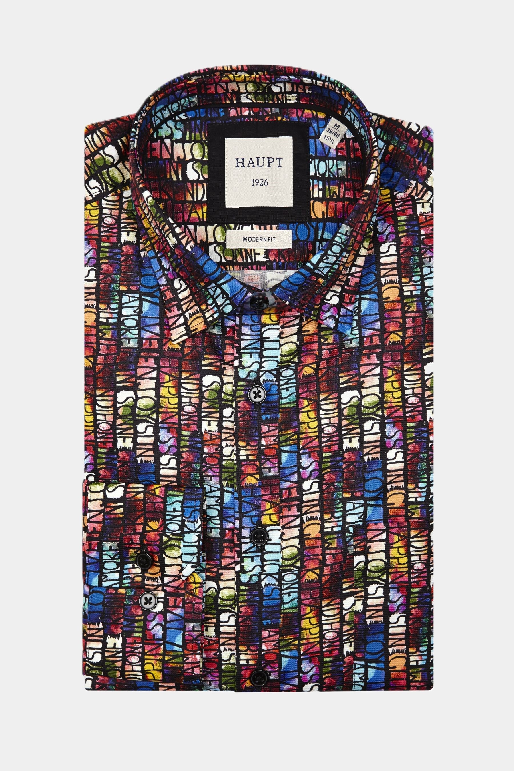 Haupt Popelin Modern Fit Langarm Herrenrhemd Tall mit Multicolor Schrift Muste Haupt