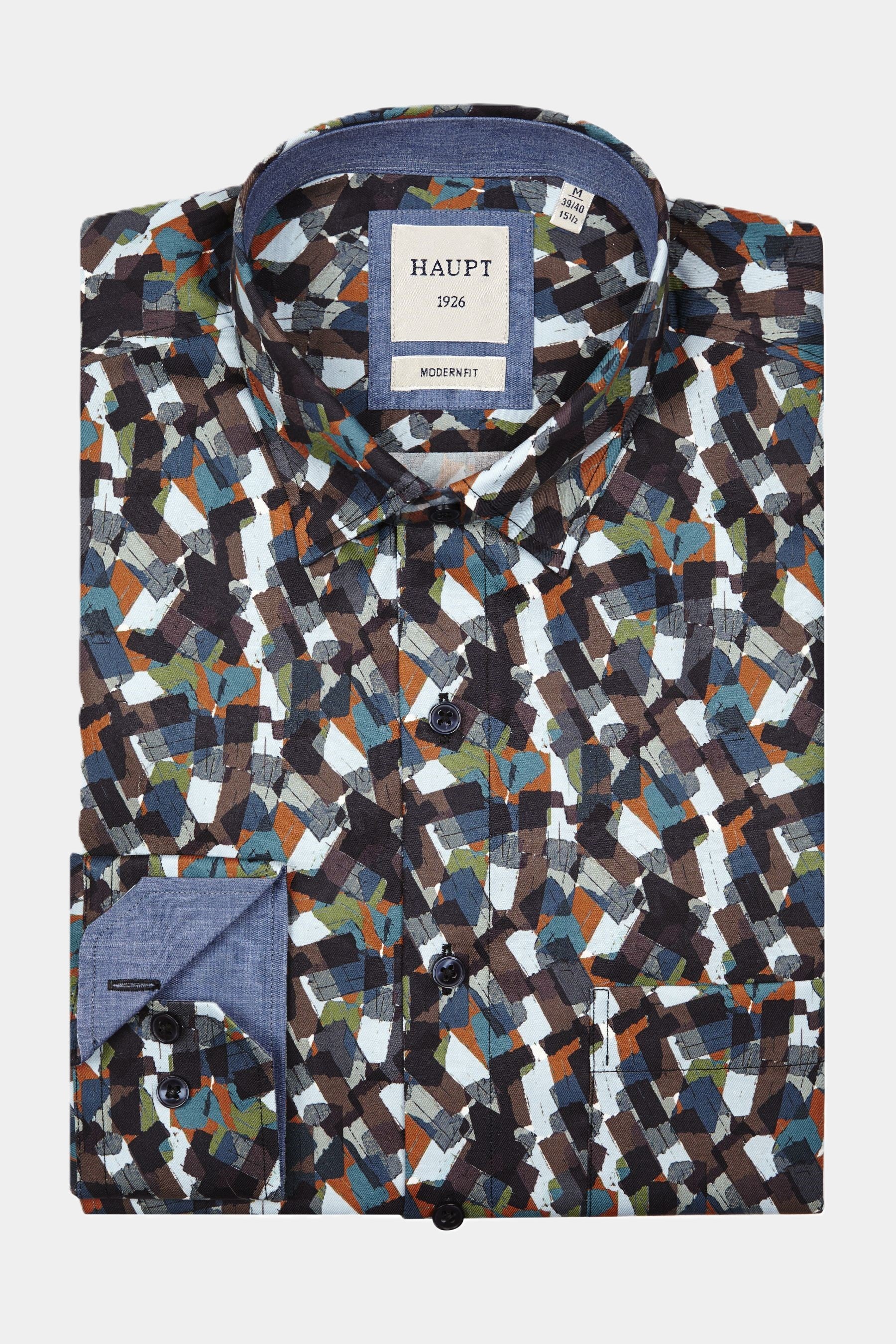 Hoofdzakelijk katoen Modern Fit herenoverhemd met lange mouwen en multicolor allover penseelstrepenpatroon