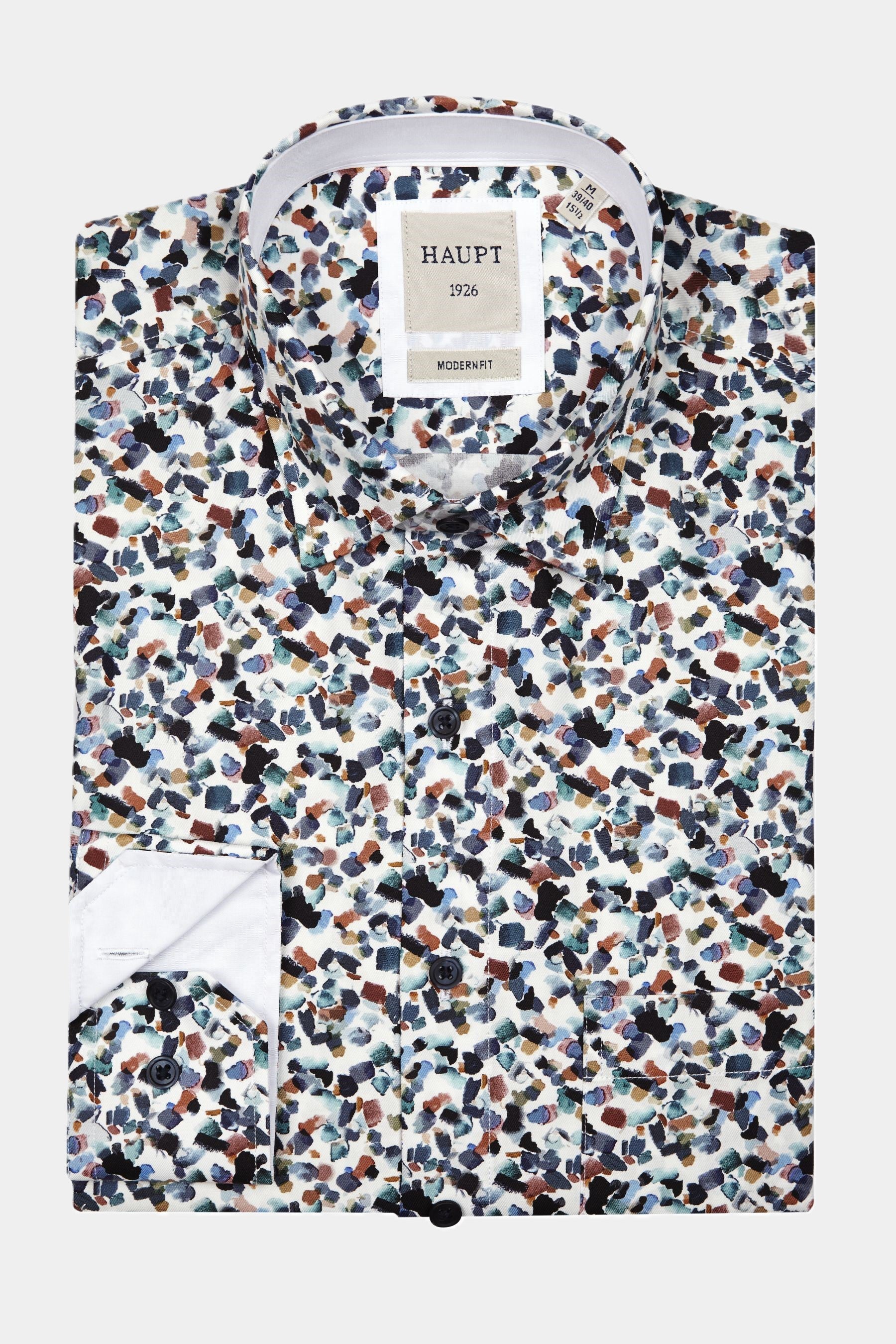 Haupt Popelin Modern Fit Langarm Herrenhemd mit Allover Multicolor Muster