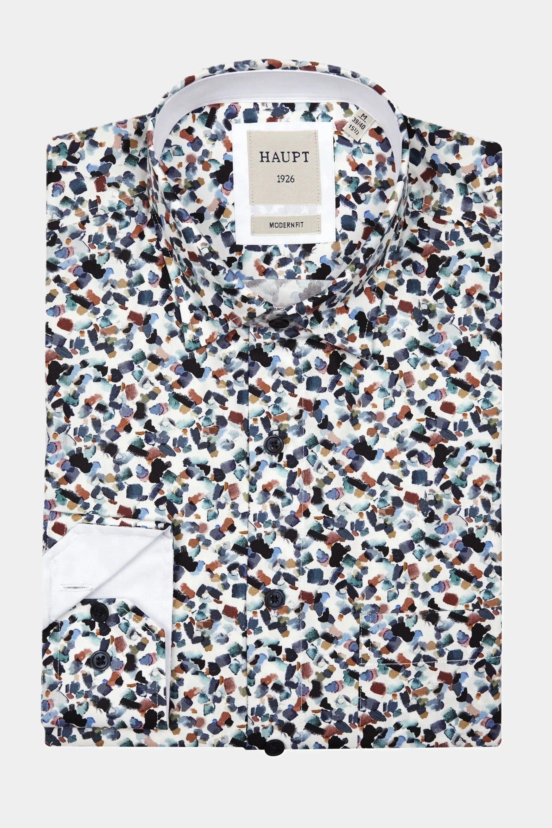Haupt Popelin Modern Fit Langarm Herrenhemd mit Allover Multicolor Muster Haupt