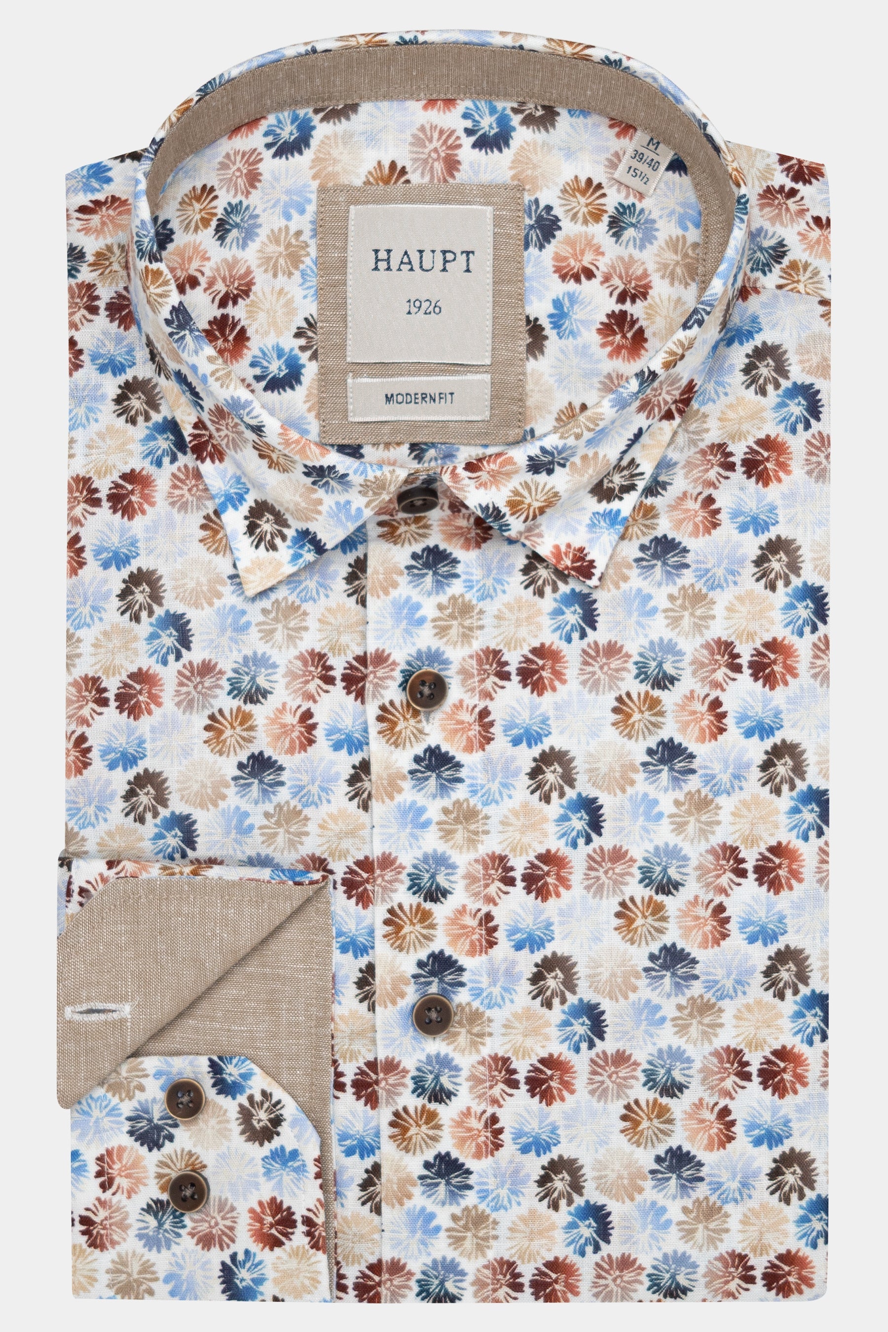 Haupt Baumwoll-Herrenhemd Langarm Modern Fit im Blumen-Print Haupt