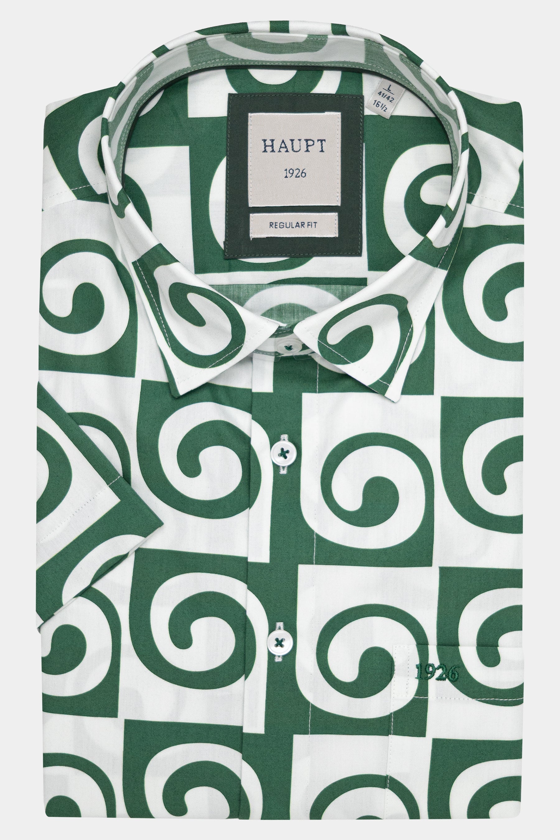 Haupt Kurzarmhemd Regular Fit mit Muster - TRUE GREEN Haupt