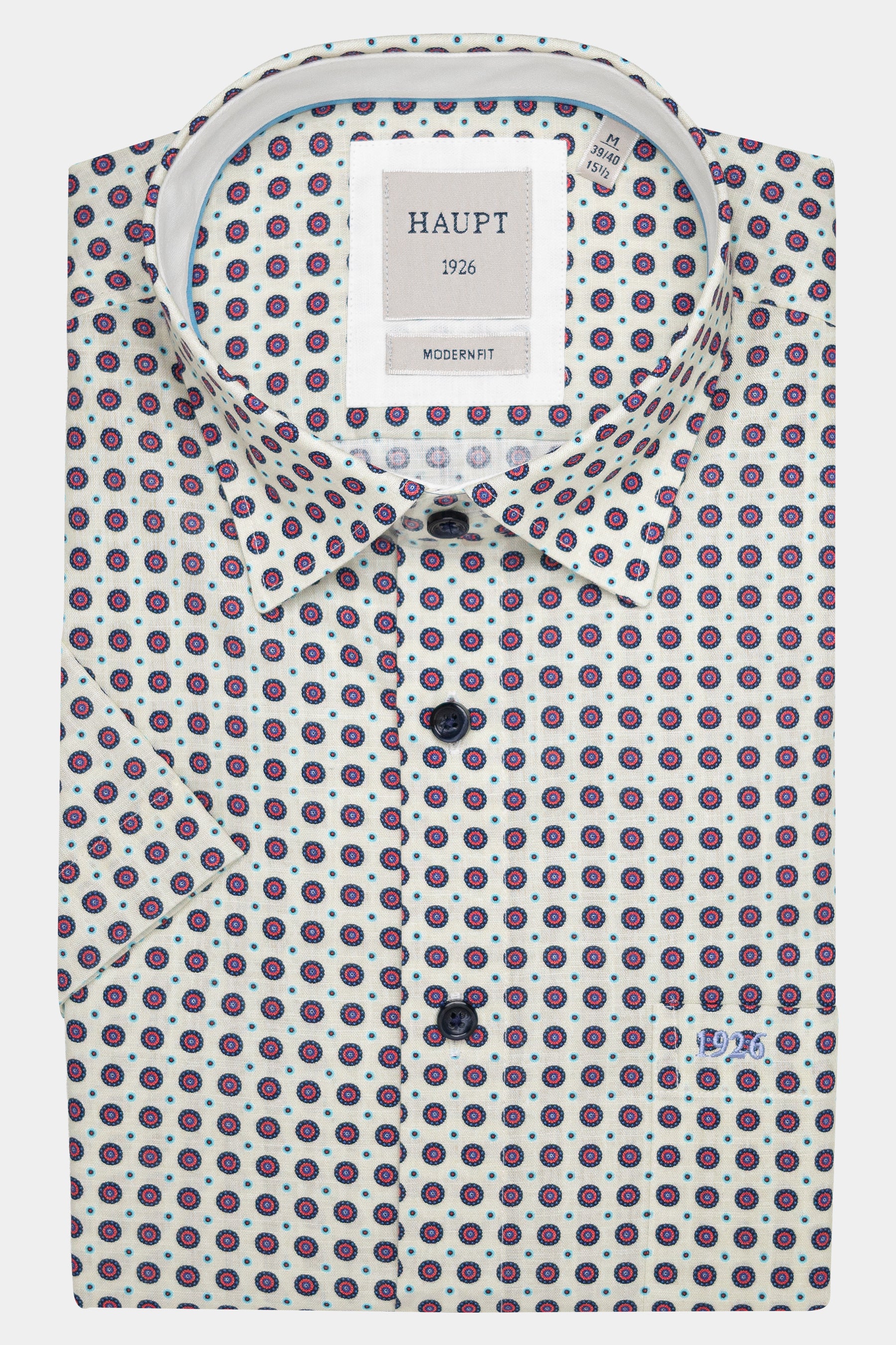 Haupt Kurzarmhemd im Modern Fit mit Mandala-Print - Ecru