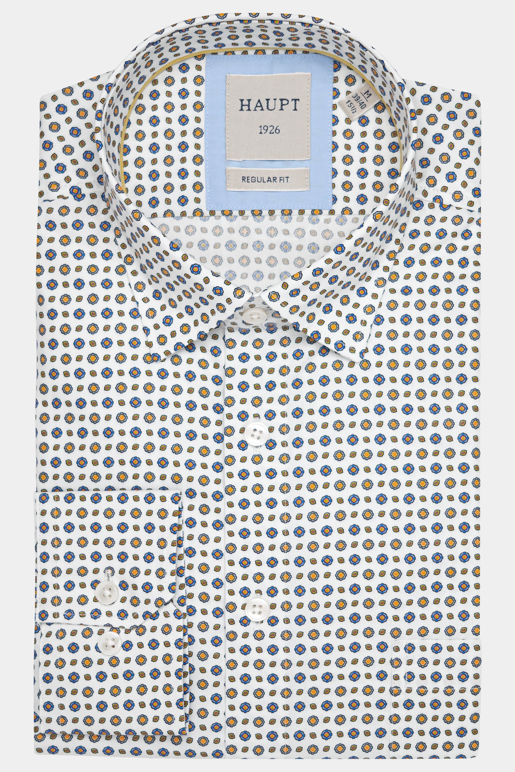Haupt Chemise homme en coton à manches longues Regular Fit avec imprimé mandala intégral - BLANC