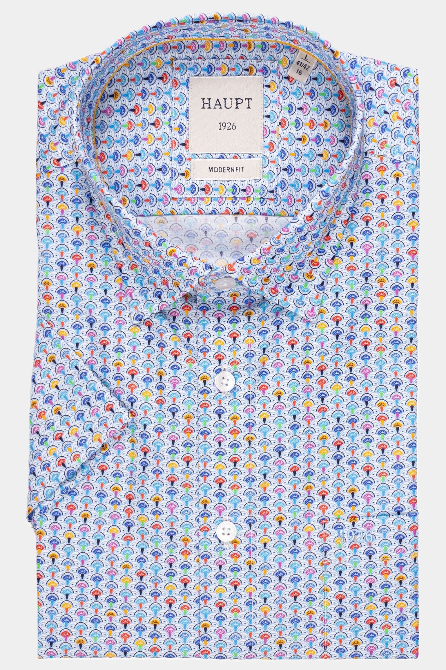 Haupt Kurzarmhemd Modern Fit mit bunten Halbkreis-Formen - MULTICOLOUR WHITE Haupt