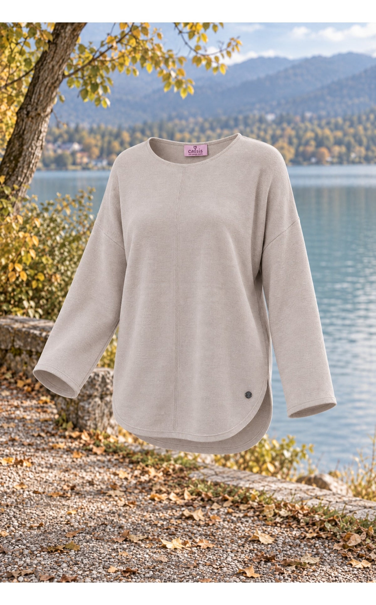 Damen Pullover Beige Feinstrick Rundhals Oversize Kaschmir Wolle Herbst Winter