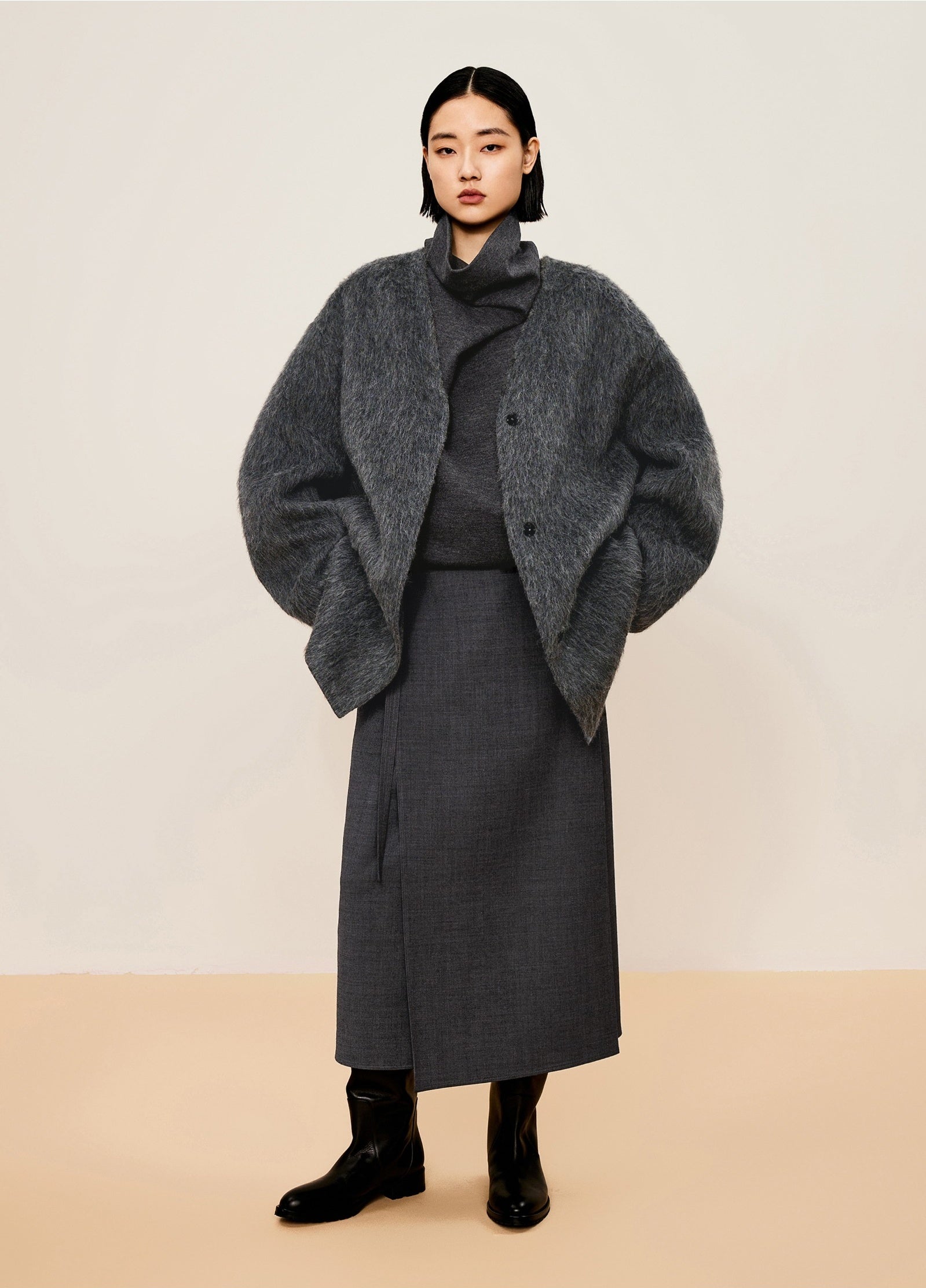 Damen A-Line Rock mit angenähtem Gürtel & asymmetrischer Länge LESS