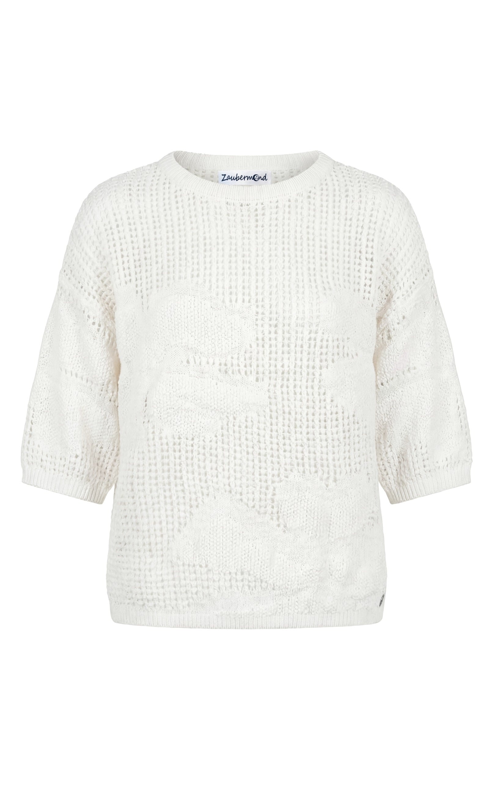 Lockerer Damen Strickpullover mit Papiergarn und Blumenmuster Sommer