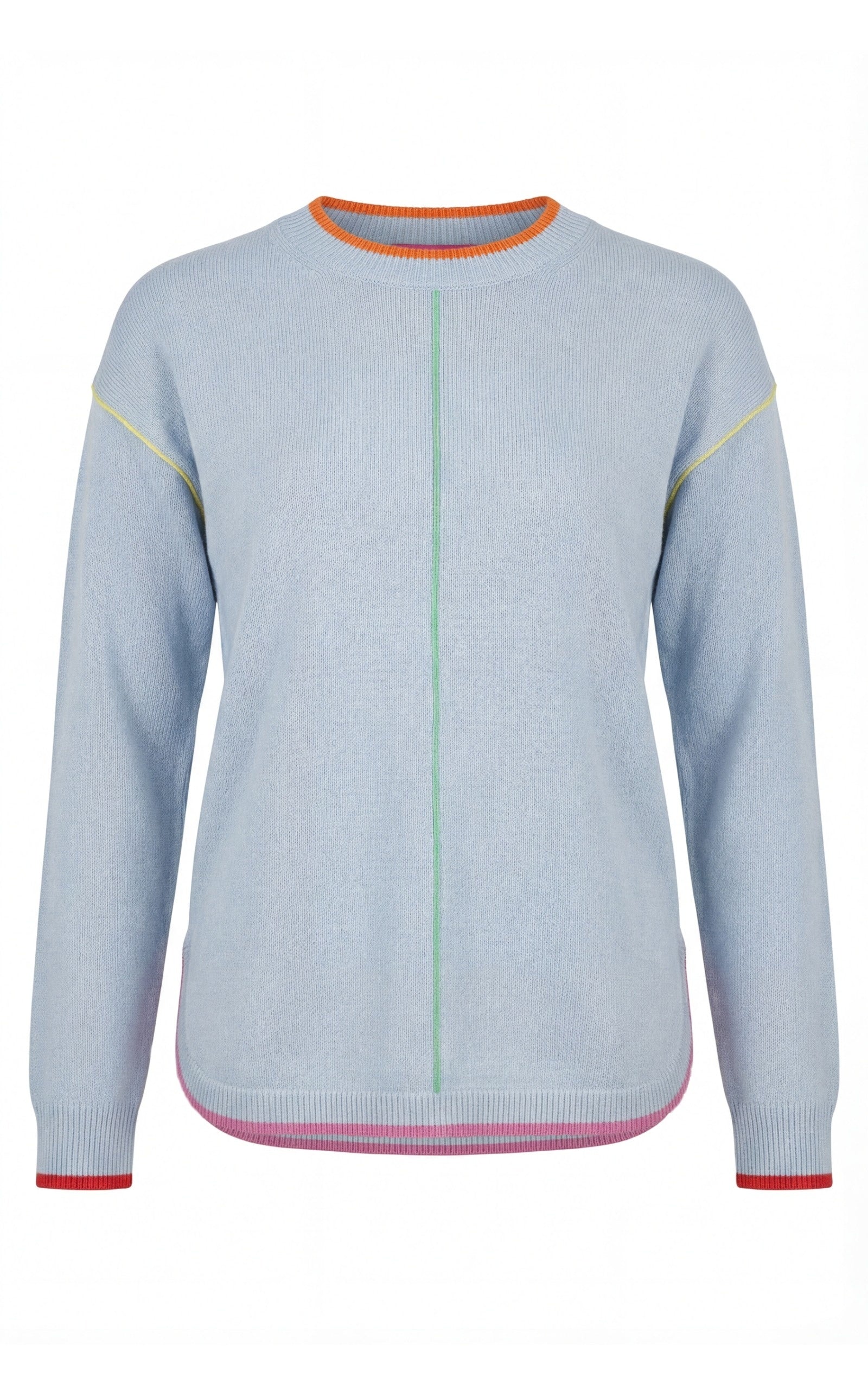 Lockerer Viskose Pullover Kontraststreifen im hellen Blau Frühling