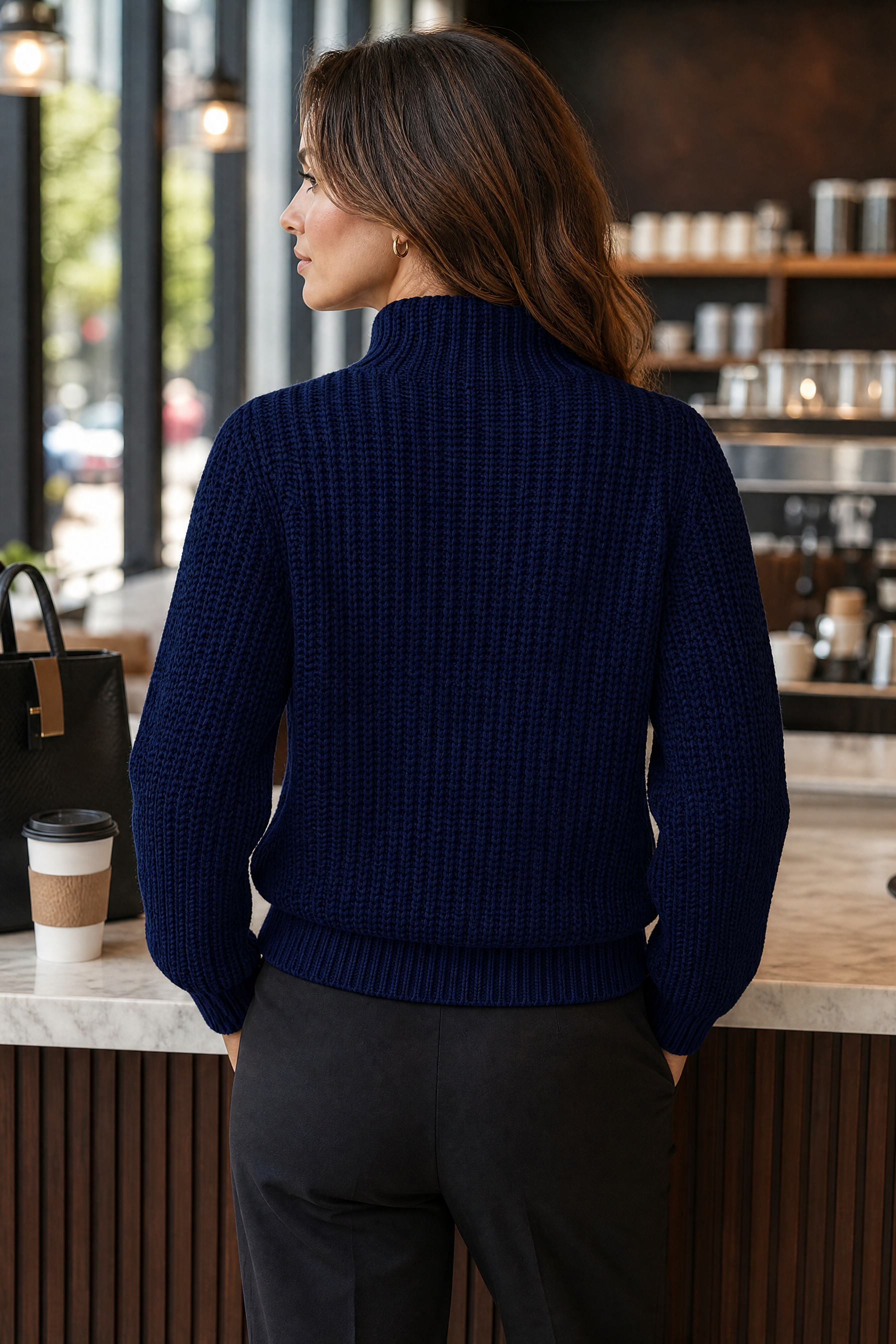 Cassis Pull-over en maille pour femmes en marine - Maille grosse avec motif torsadé