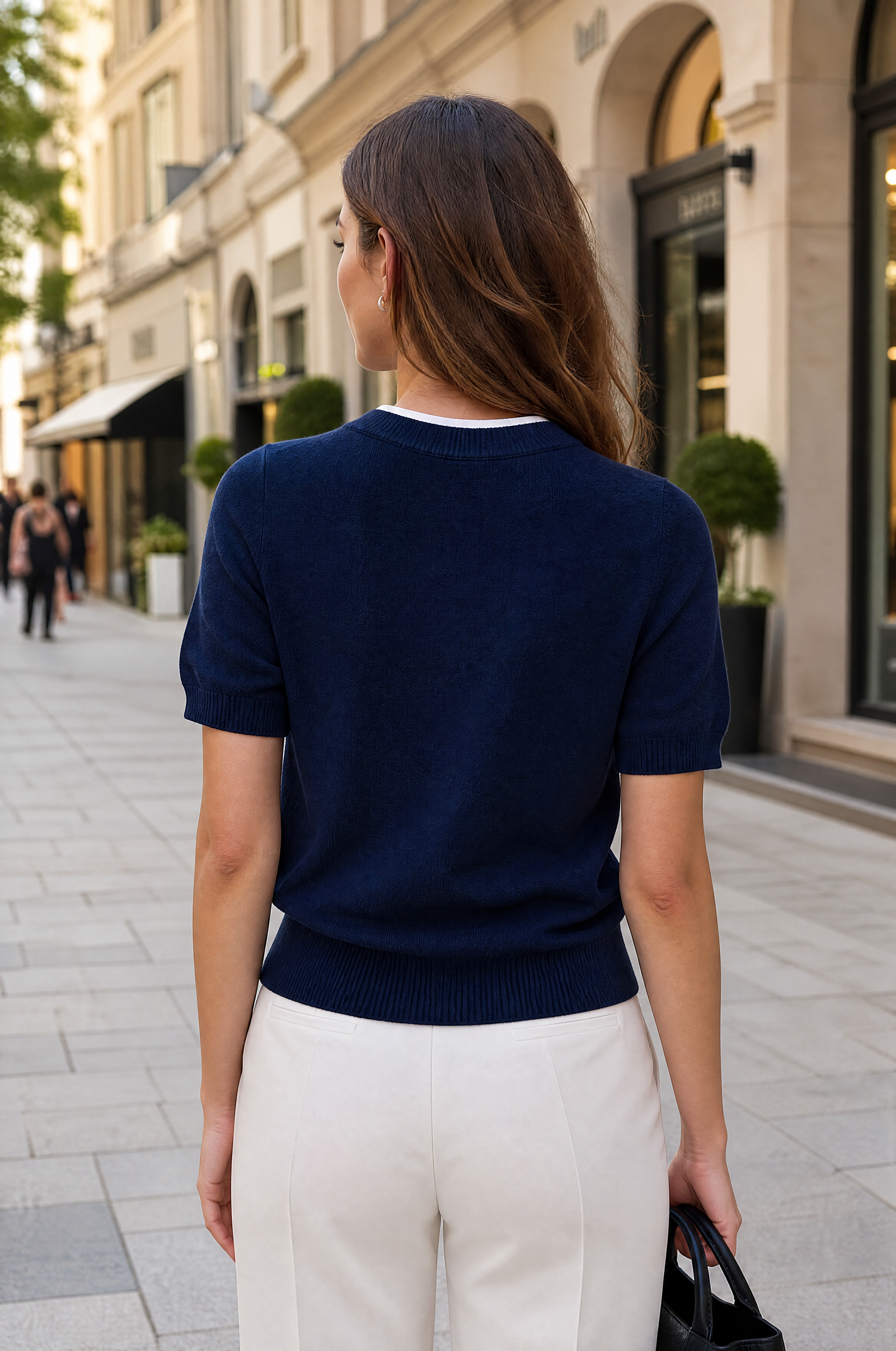 Pull à col roulé Cassis chiné avec couture décorative NAVY