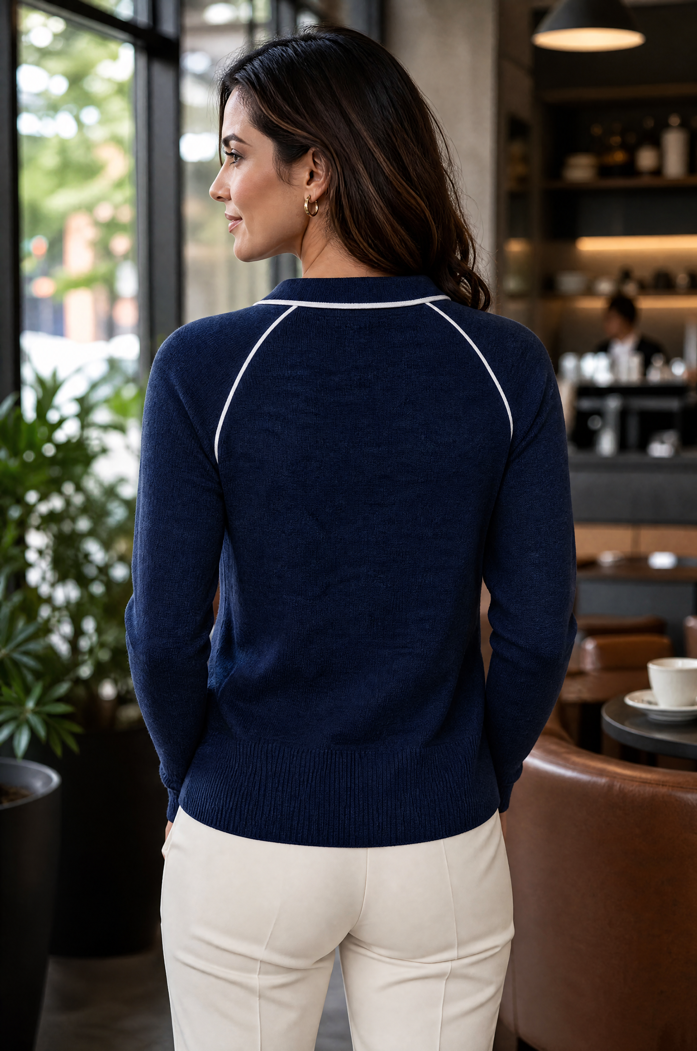 Damen Strickpullover mit Polokragen ideal Frühling Marine