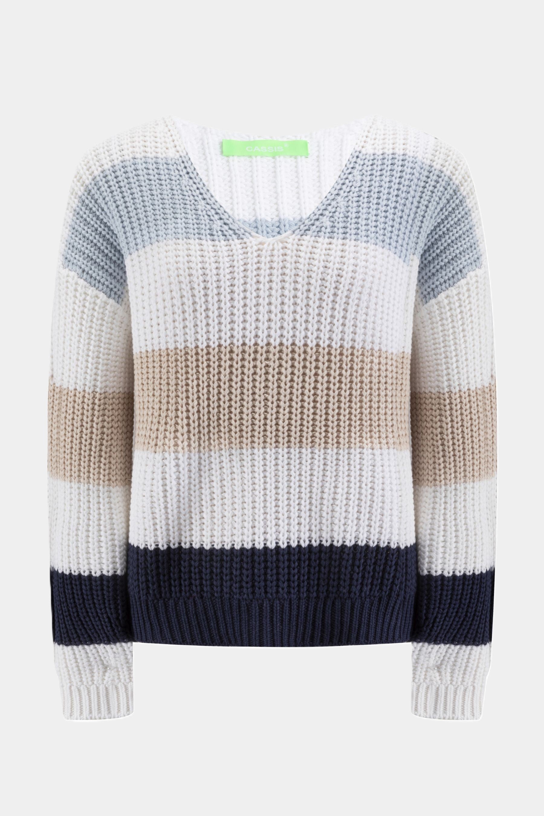Cassis Strickpullover mit V-Ausschnitt und farbigen Blockstreifen - MULTICOLOR Cassis