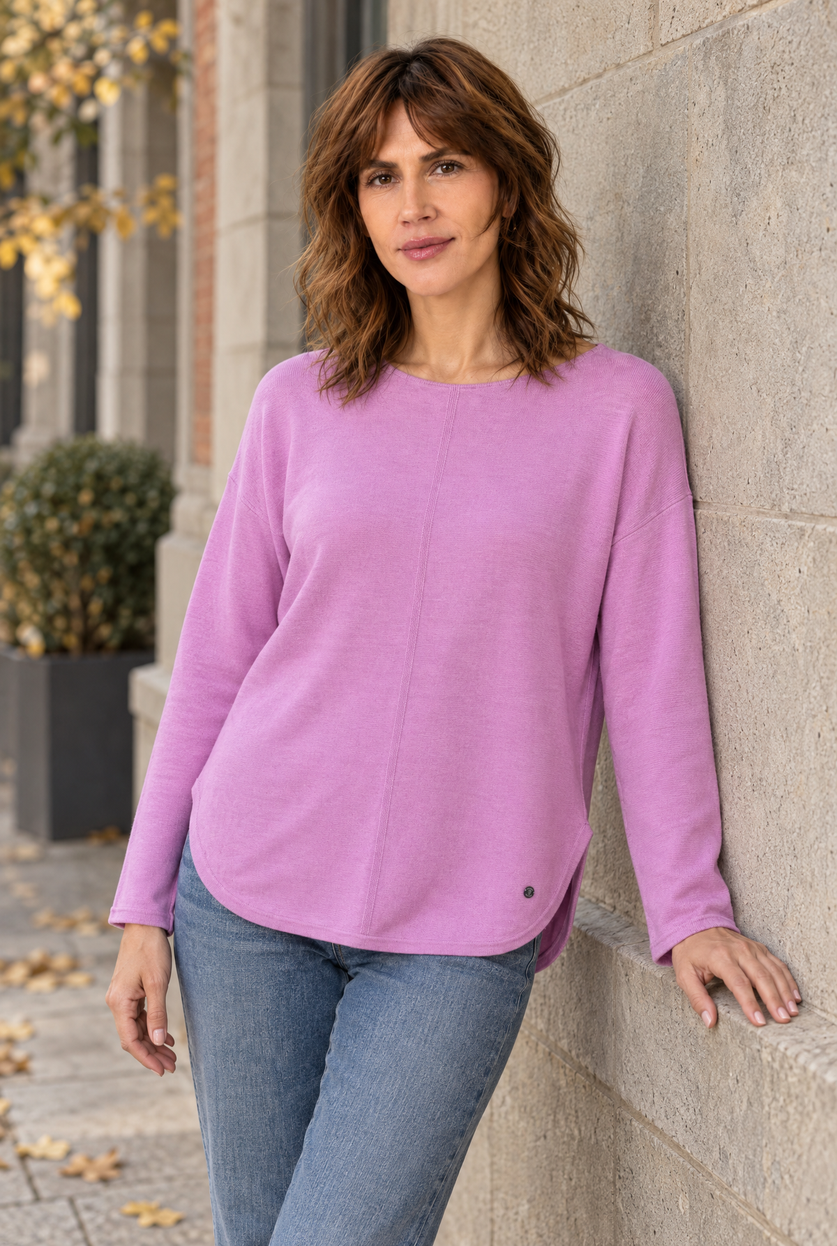 Damen Pullover Rosa Feinstrick Rundhals Oversize Kaschmir Wolle Herbst Winter