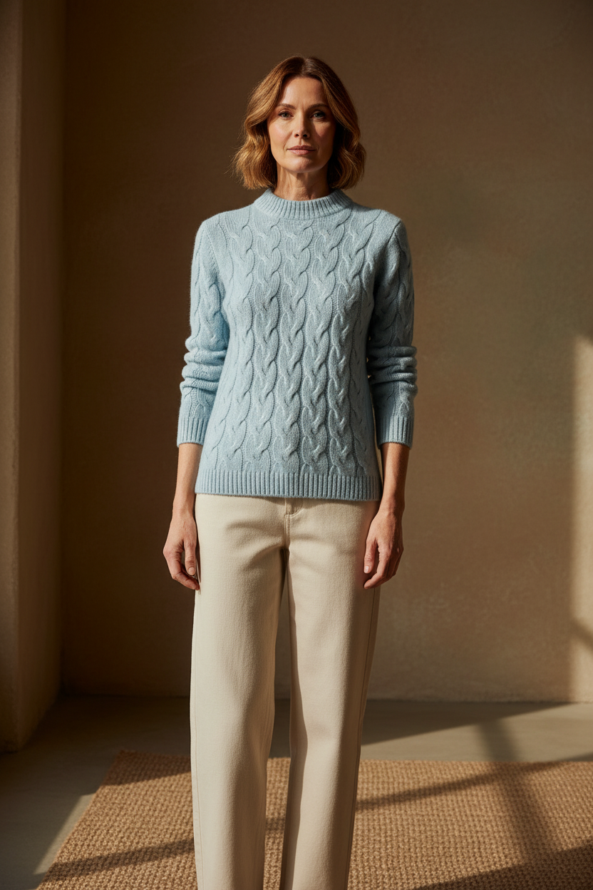 Cassis Pullover mit Zopfmuster auf der Vorderseite - PALE BLUE Cassis