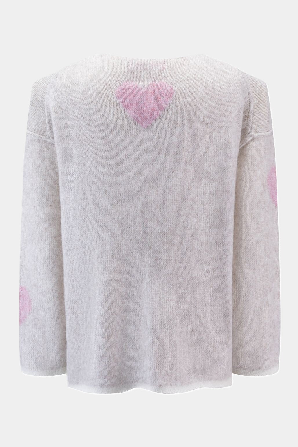 Strickpullover mit eingestrickte rosa Herzen in KITT