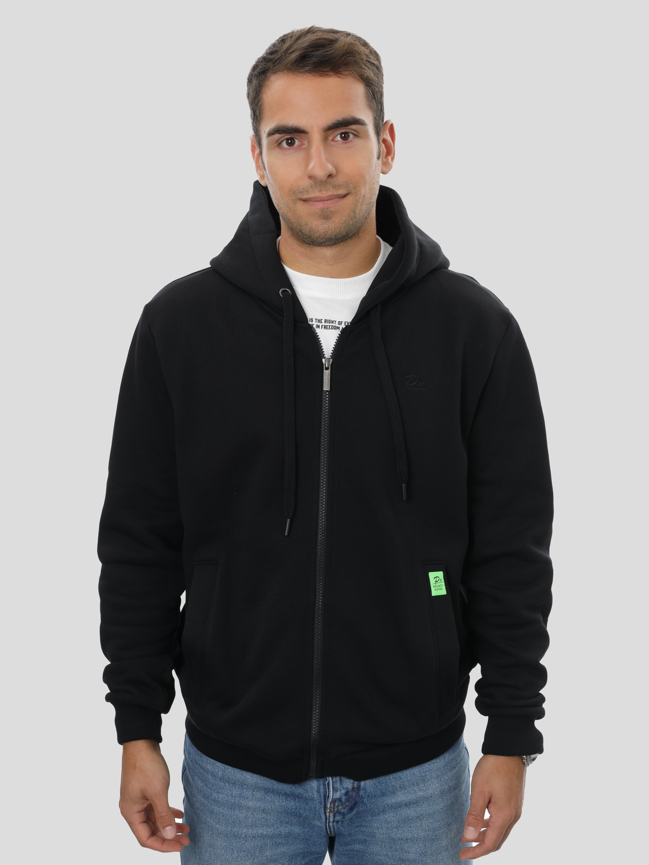 P11 Zip Hoodie Unisex in Schwarz project eleven