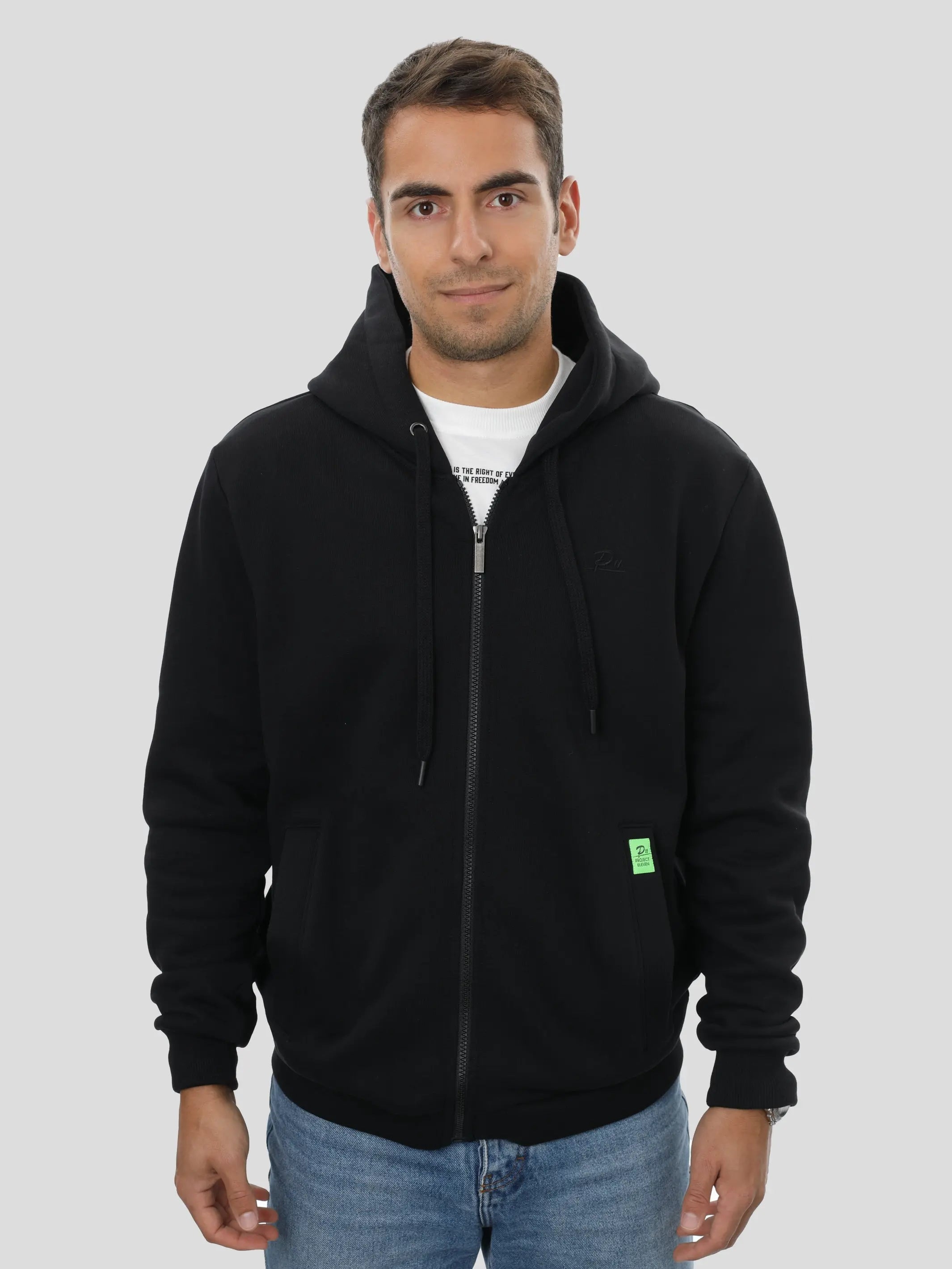 P11 Zip Hoodie Unisex in Schwarz project eleven
