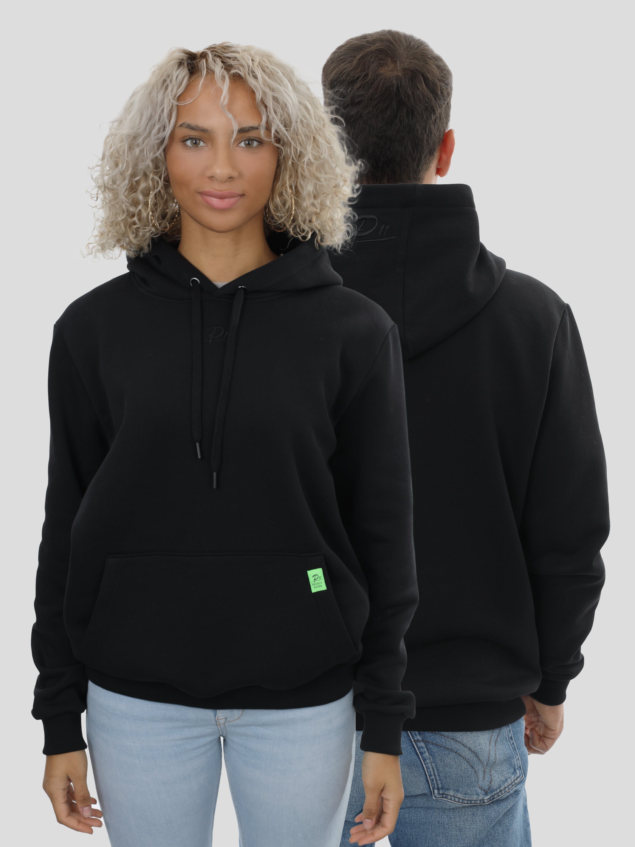 P11 Regular Hoodie Unisex with small embroidery in black
