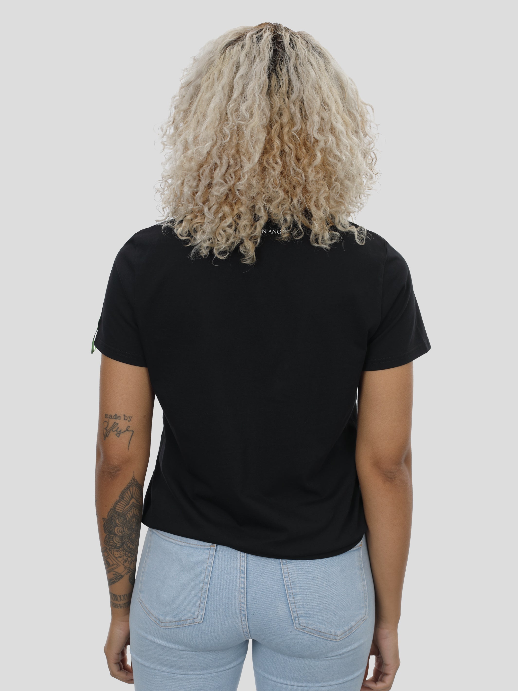 P11 T-shirt with hem bow and print in black