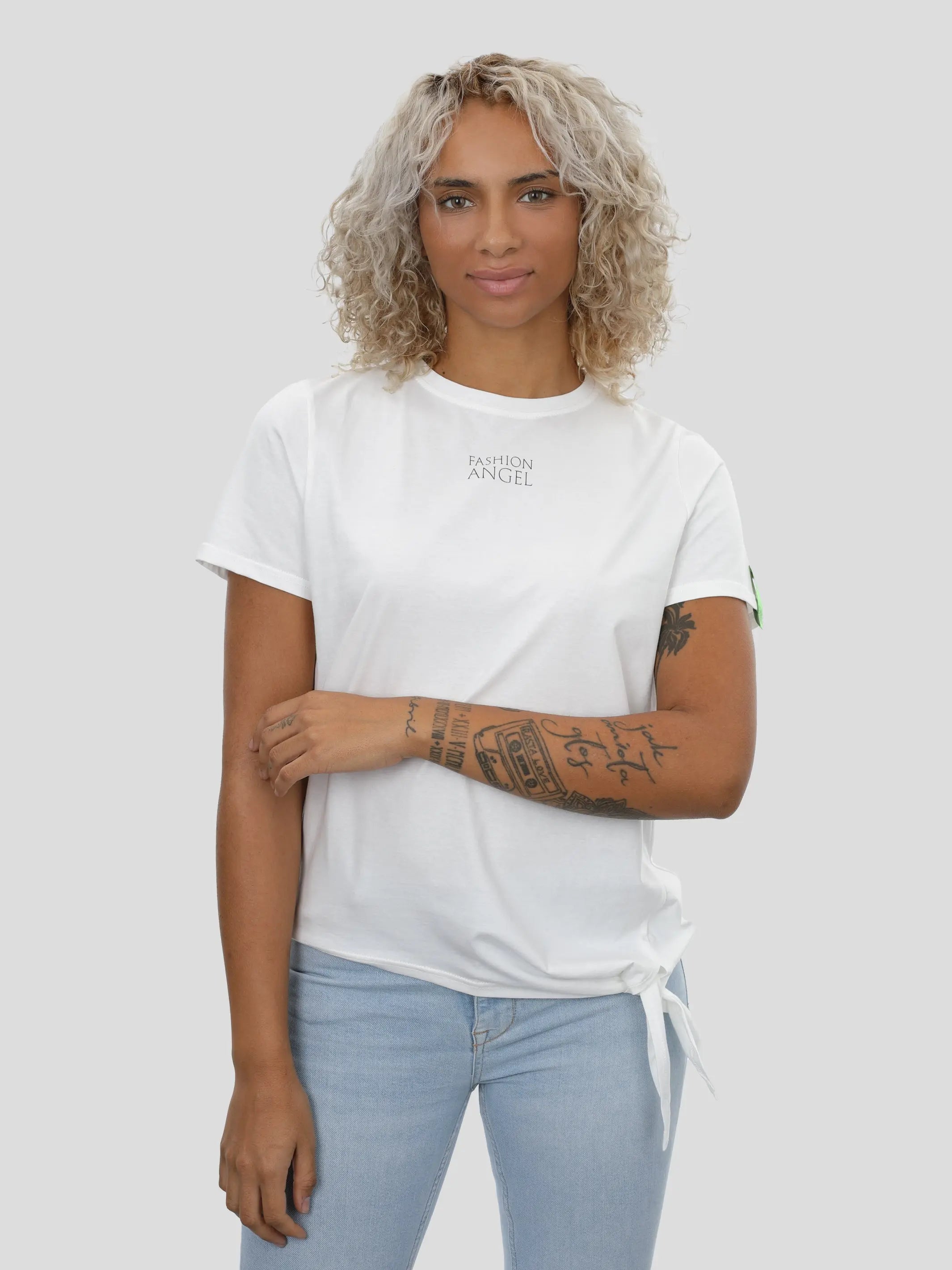 P11 T-Shirt mit Saumschleife und Print in Off White project eleven